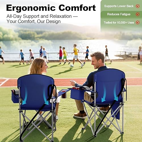 Miniatura 6 de Sillas plegables de camping Oxford 600D, silla portátil para exteriores con bolsa refrigeradora, portavasos y bolsillo de almacenamiento para