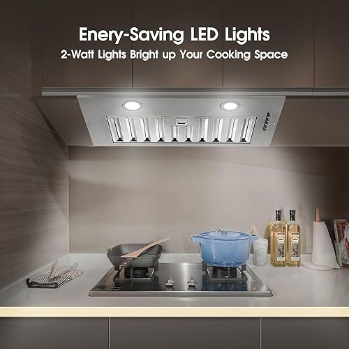 Miniatura 4 de Campana extractora de 20 pulgadas, campana de cocina integrada de 600 CFM, campana de estufa convertible sin conductos con filtro deflector de acero