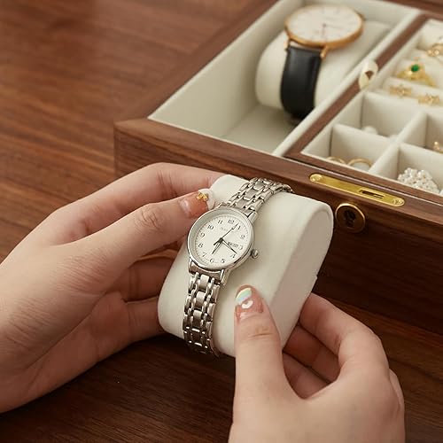 Miniatura 4 de Joyero de madera de nogal negro sólido con forro de terciopelo, caja personalizada para anillos y collares para mujeres y niñas, cerradura y asa de