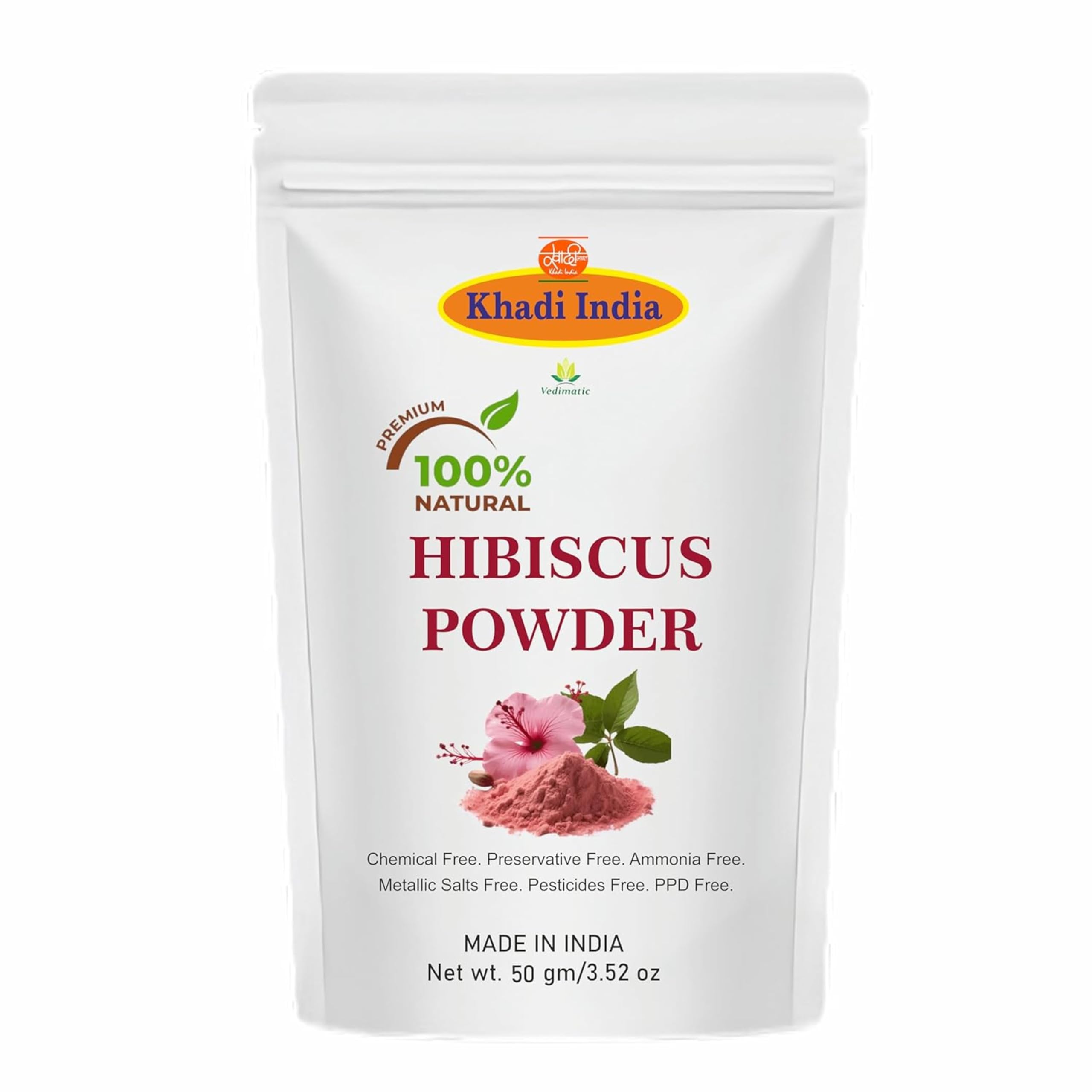 Khadi 100% Pure & Organic Hibiscus powder for hair (Zipper Pouch), Fresh (100gm., HIBISCUS)