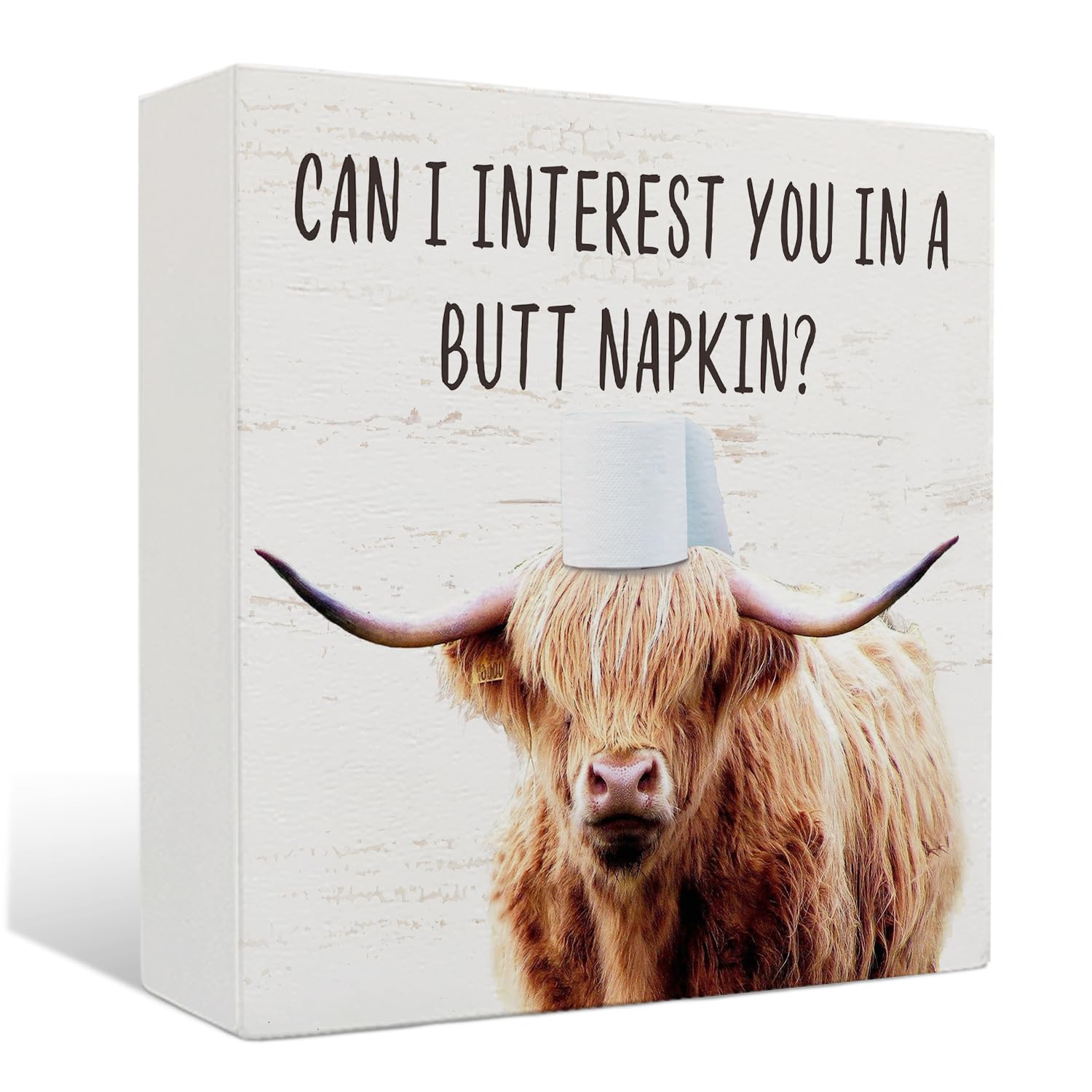 Nrleey Highland Cow Bathroom Decor - Funny Bathroom Decor, Rustic Western Highland Cow Wood Sign, 5 X 5 Inches