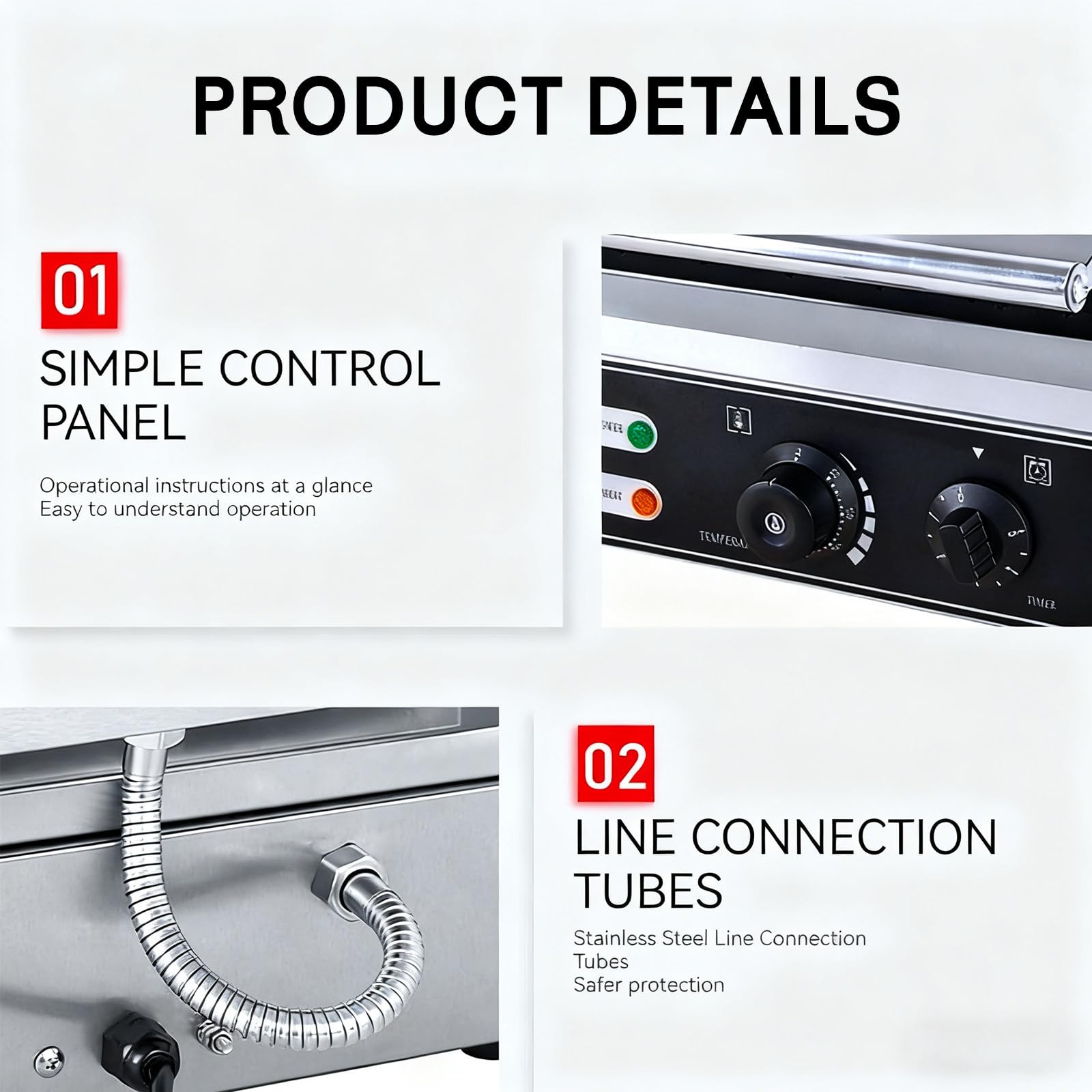 Máquina para Hacer Gofres Comercial De Alta Resistencia, Paquete De 6, Potente Motor De 1550 W, Control De Temperatura Ajustable, Temporizador De 0 A 5 Minutos, Bandeja para Hornea