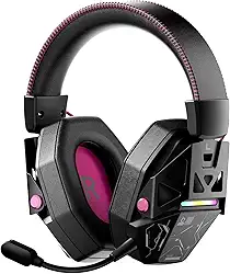 Basike Headset Sem Fio Gamer, Fone de Ouvido Gamer Sem Fio com Microfone, Bluetooth/2.4 GHz/USB-C Cabo, Definição 7.1 Surround para PS5/4, PC e Celular, Leve e Confortável – Preto