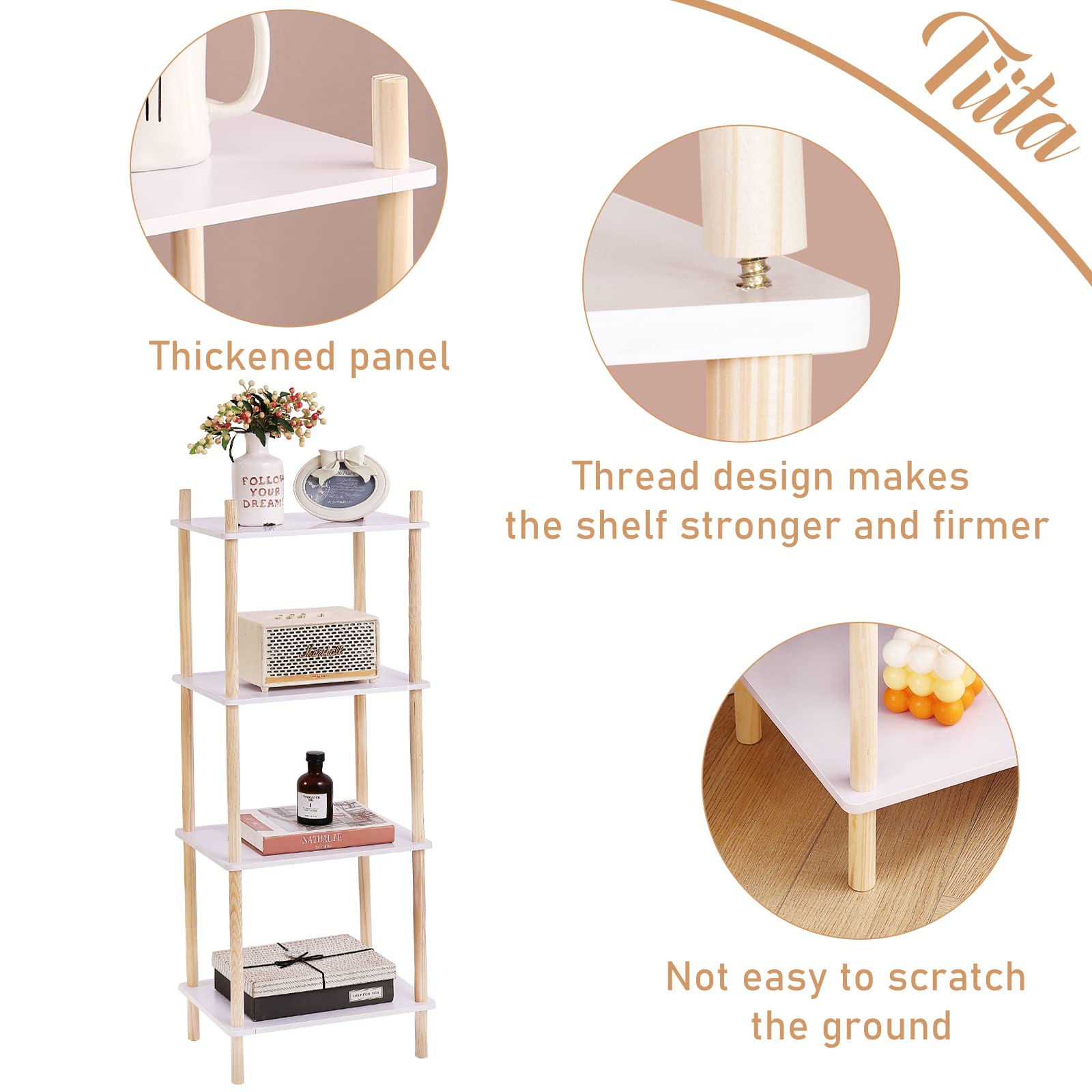 Tiita Corner Standing Shelf Bookshelf Unit - White Small Bookcase Multipurpose Rack Shelving Plant Stand Storageor Living Room Home Office