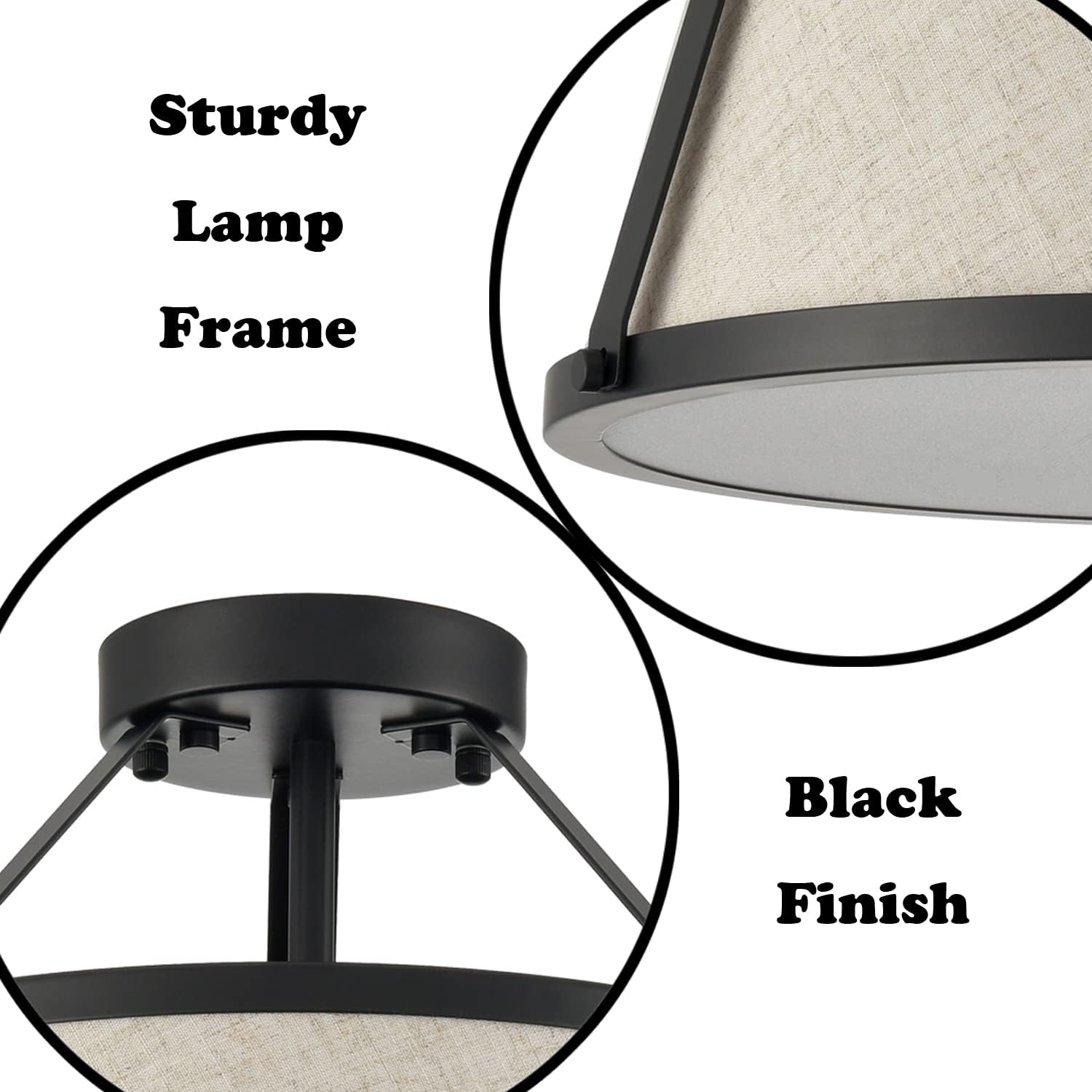 Drum Flush Mount Ceiling Light Black Finish Dimmable LED for Bedroom Hallway Living Room Entry