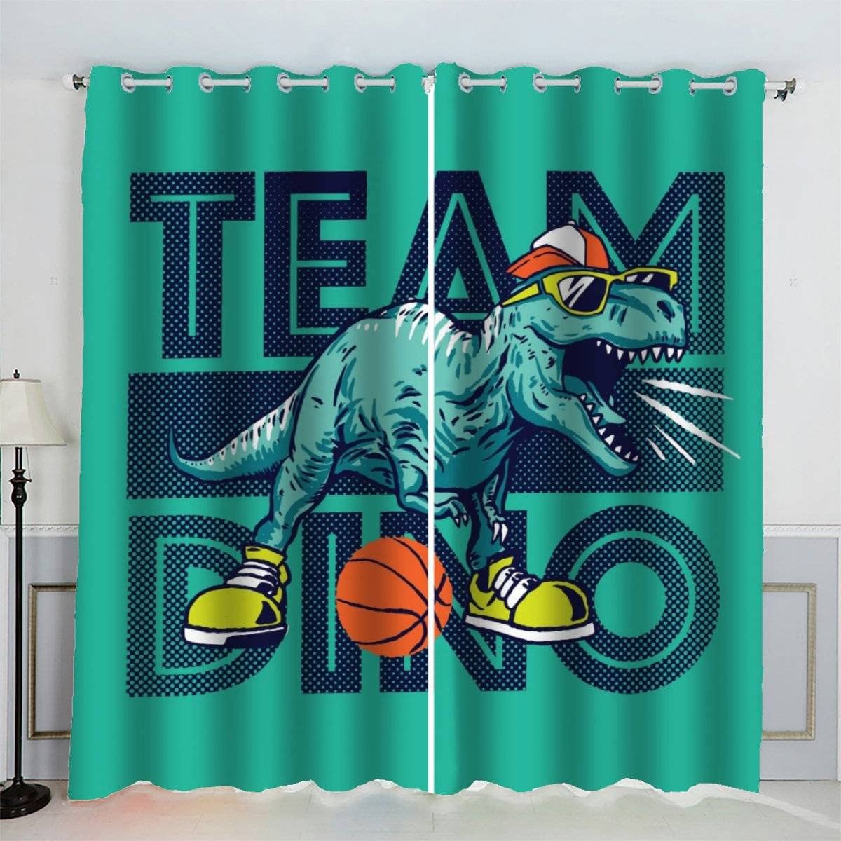 VASENA Dinosaur Blackout Curtains 3d Art Print Basketball Drapes Eyelet Polyester Fabric Window Curtain for Bedroom Living Room Playroom 2 Panels (W234xL229cm)