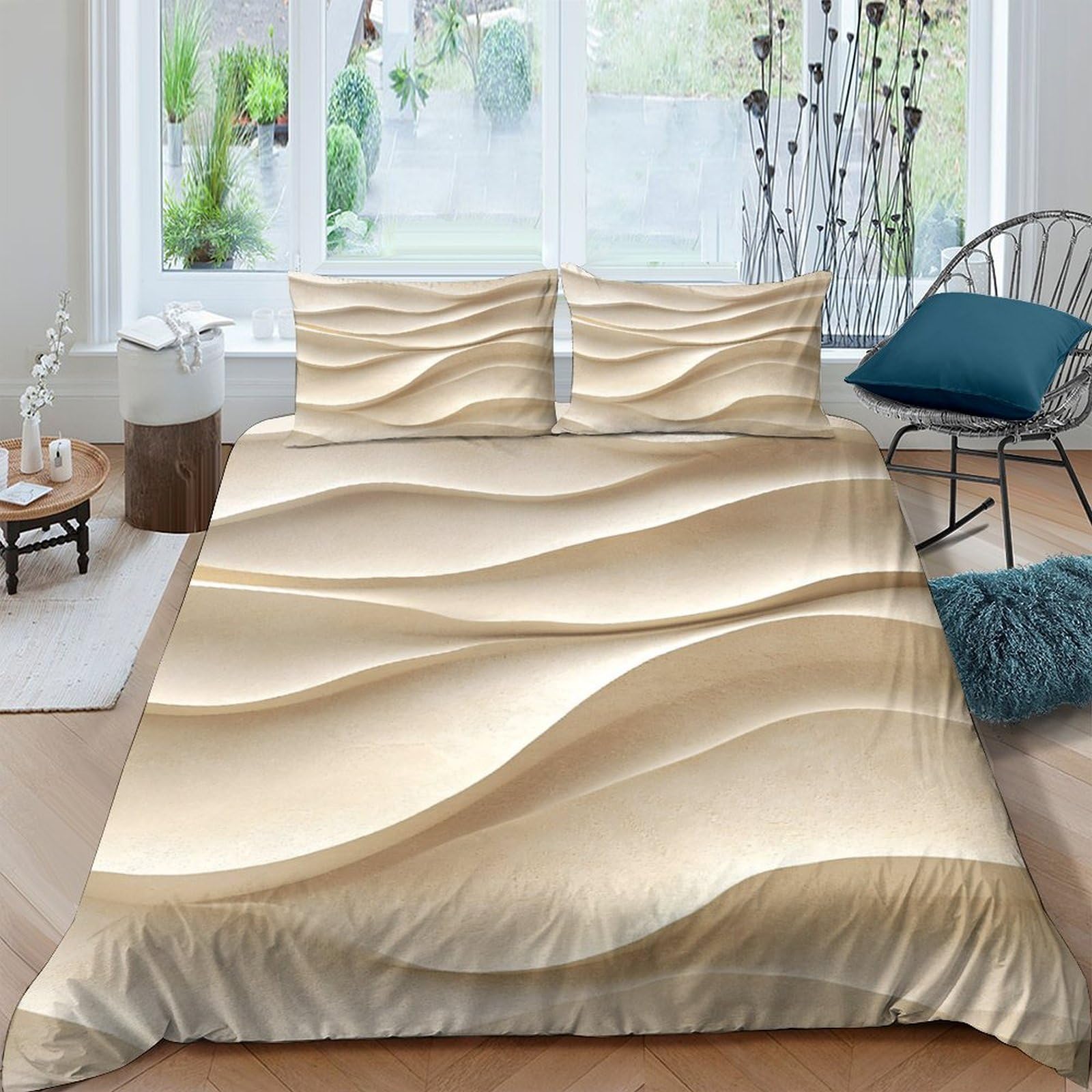 Ctjqhvkz Style-8 3D Printed Beige Sand Wave Fitted Sheet Microfiber Soft Breathable Abstract Ripple Mattress Cover Bedroom Decor Single（135X200cm）