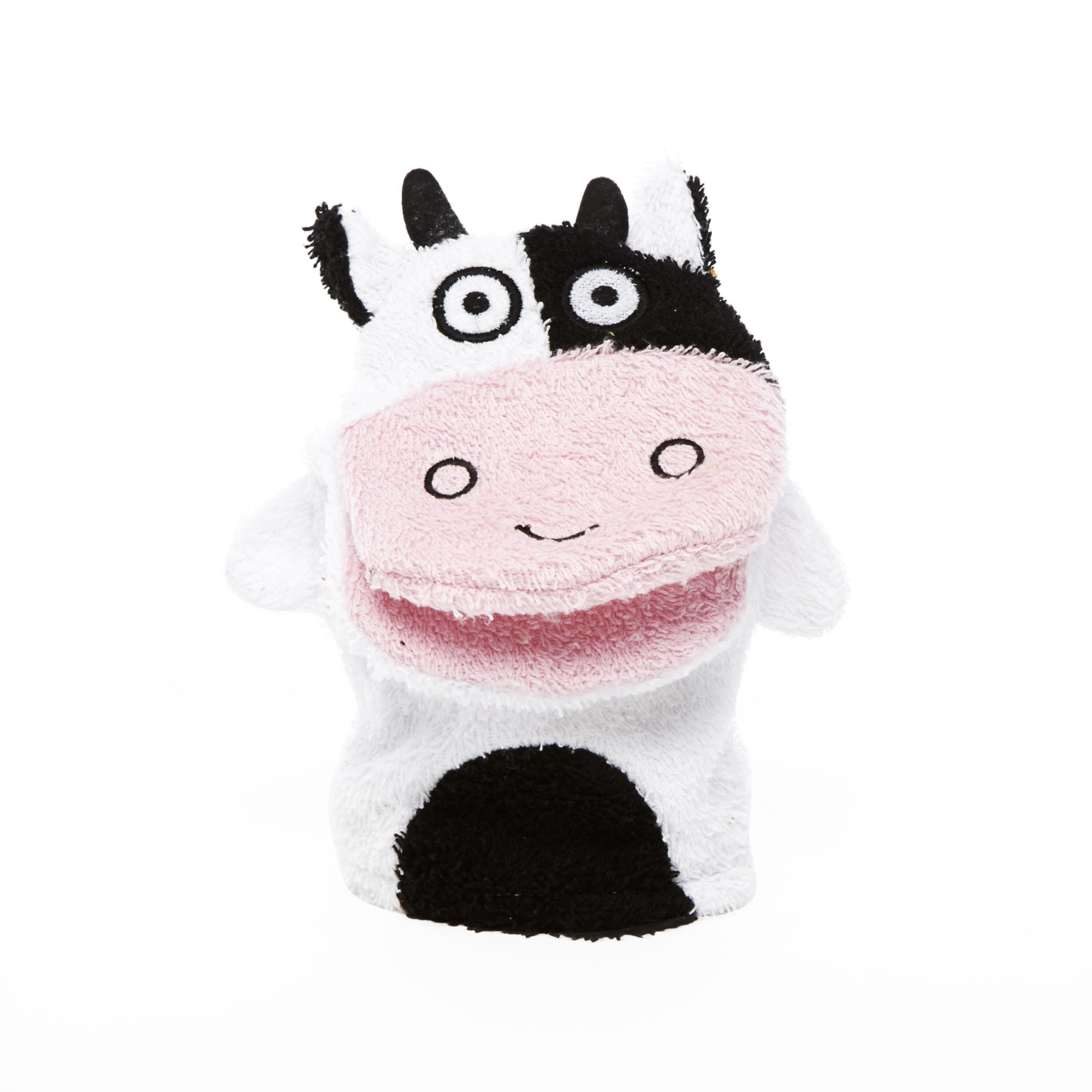 Isabelle Laurier - Gant de Toilette Amusant pour Enfant 100% Coton - Gant de Bain éponge pour bébé - Modèle Vache, Blanc