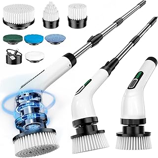 Brosse Nettoyage Electrique, Brosse Rotative Nettoyage avec 7 Têtes Interchangeables, Manche Réglable, IPX7 Étanche, Rechargeable USB à 2 Vitesses, Idéale pour Salle de Bain, Maison et Cuisine