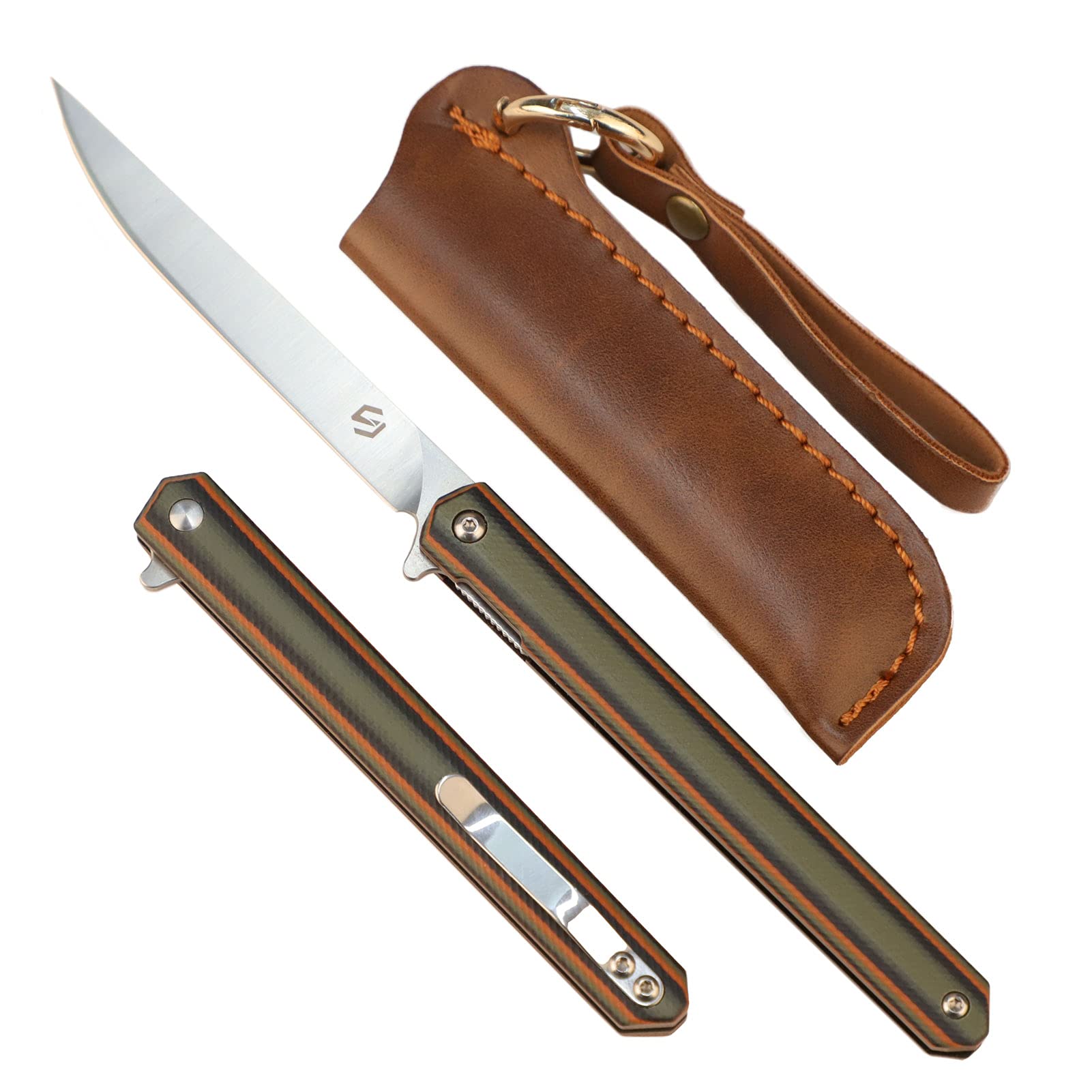 Samior G1035 Small Slim Folding Pocket Flipper Knife, 3.5 inch D2 Drop Point Blade, Green G10 Handle with Liner Lock Pocket Clip, Gentleman's EDC Pen Knives 1.3oz