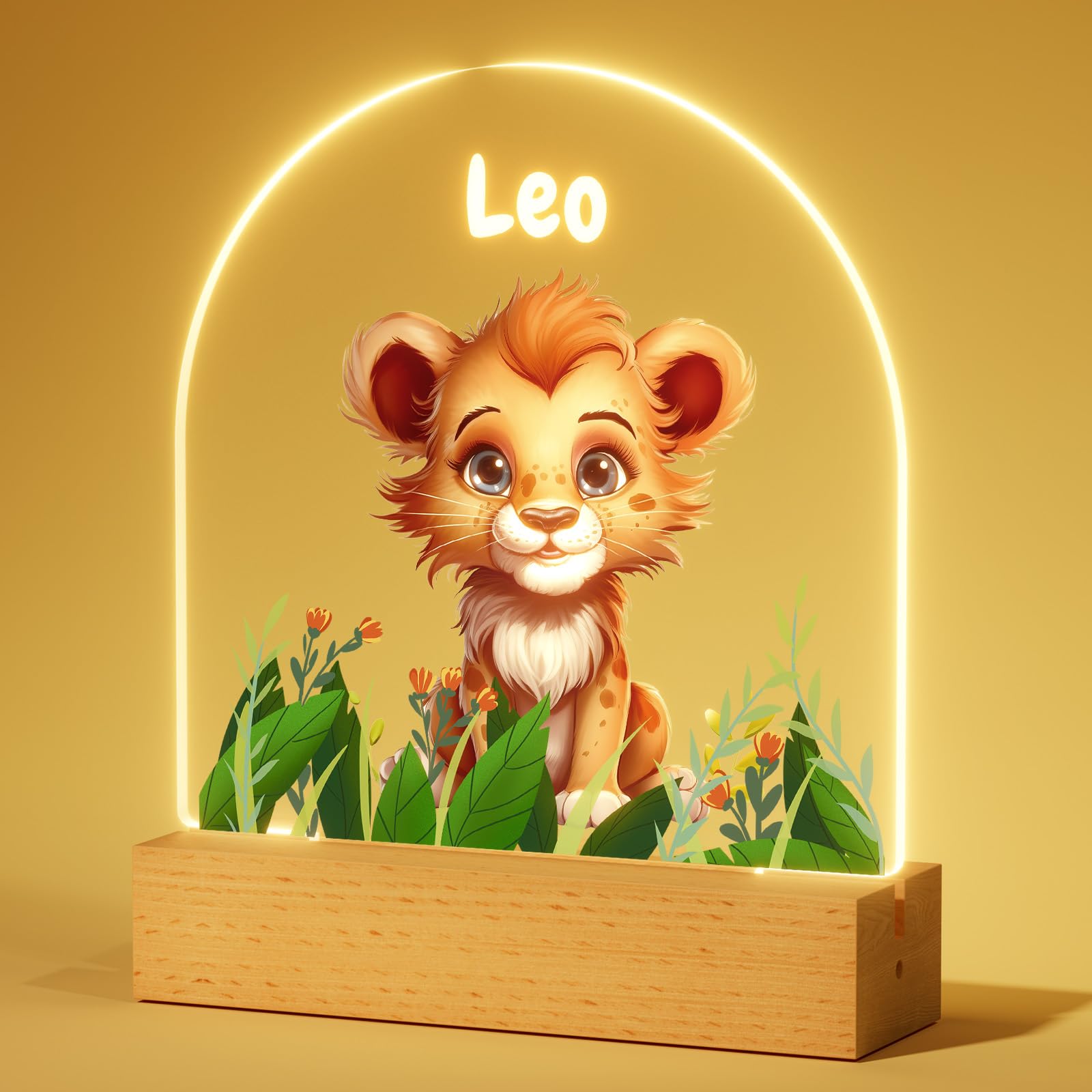 iDIY Lampara Bebe con Nombre - Regalo Bautizo Niña Niño, Regalos Bebes Recien Nacidos Originales, Regalo de Cumpleaños y Comuniones - León