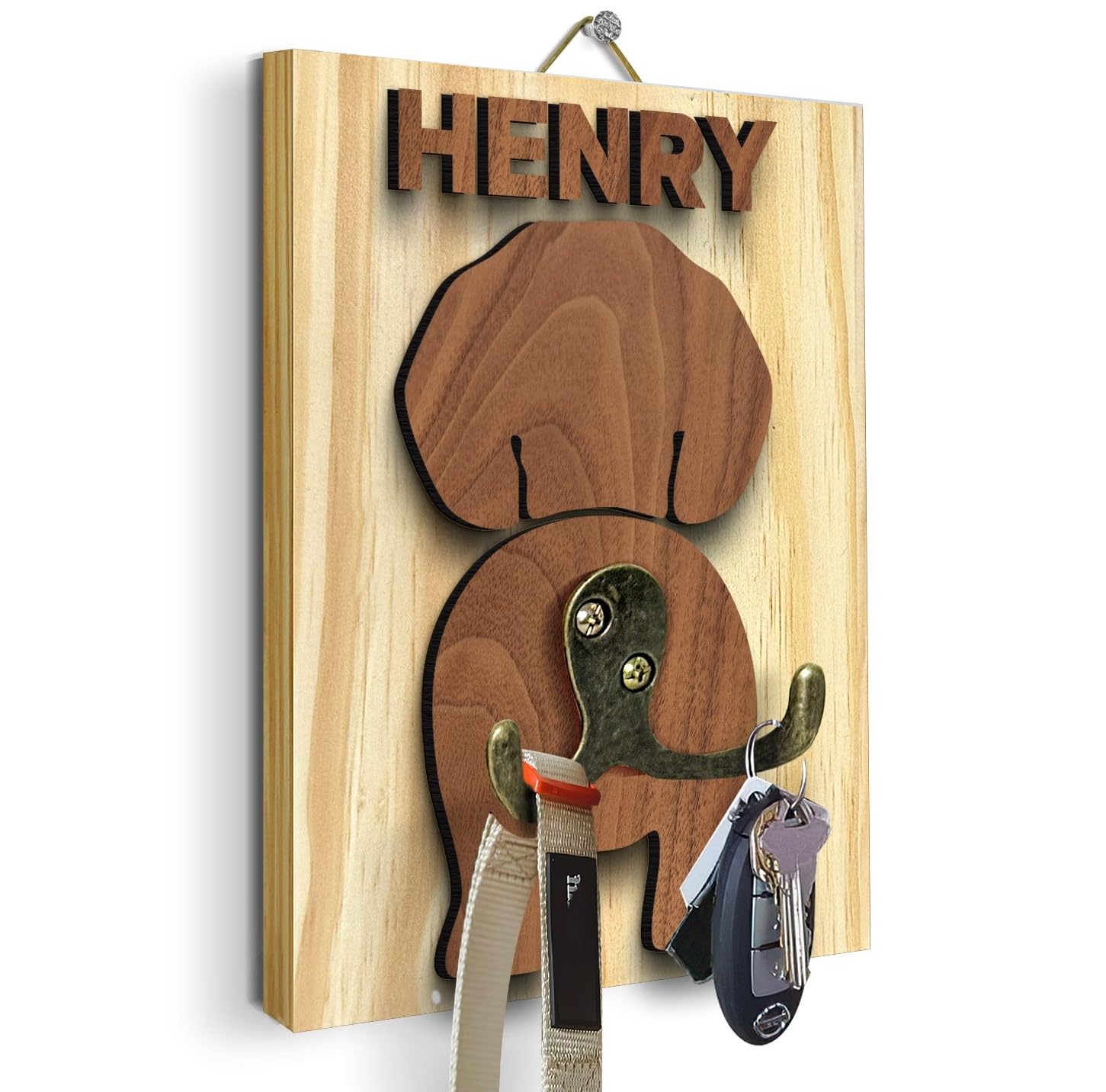 Personalized Dog Leash Holder, Custom Dog Butt Harness Wall Hanger Organizer with Name, Hooks for Leashes, Keys, Collars, Funny Leash Rack Wall Mount for Entryway, Gift for Pet Lovers, Home Décor