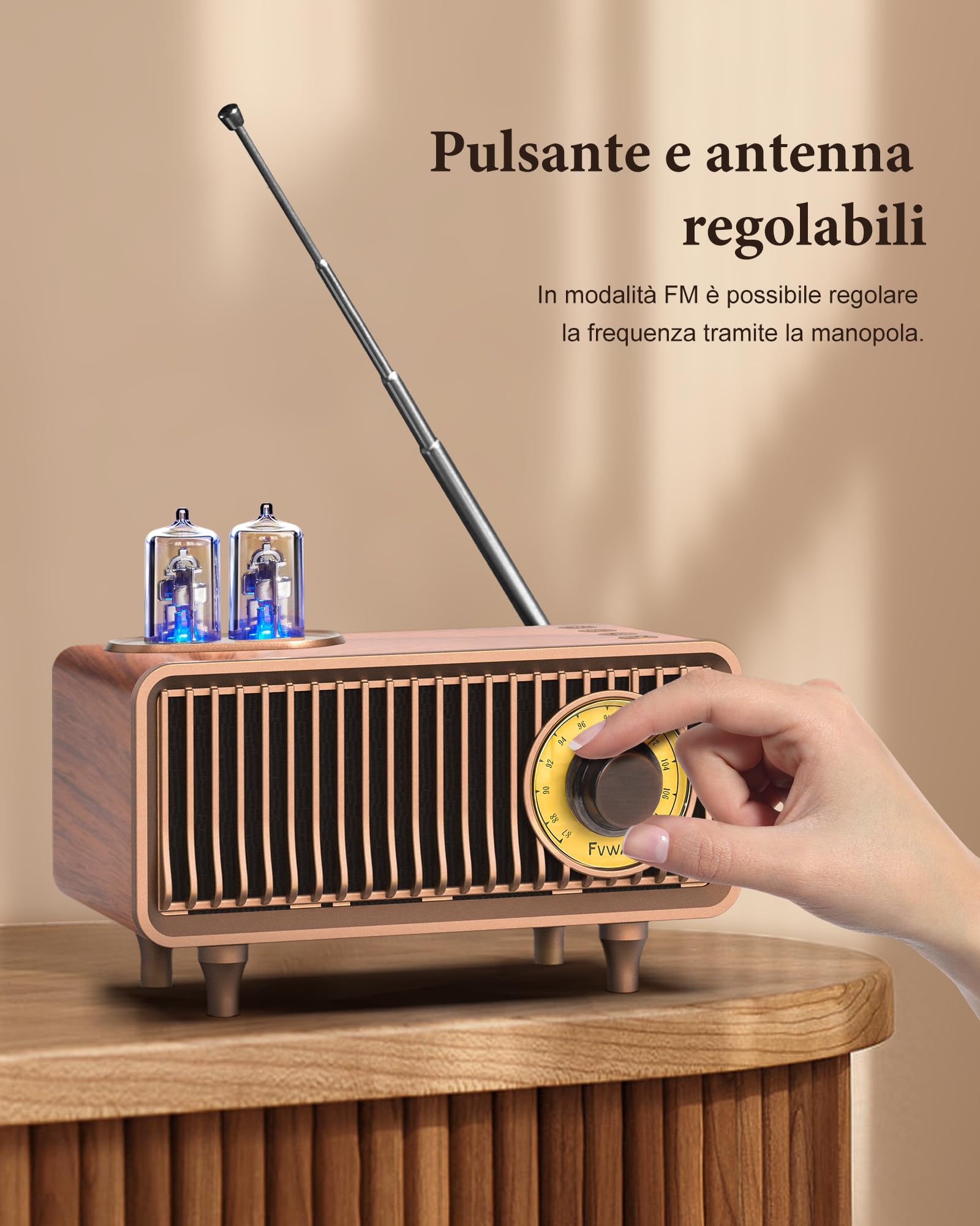 COLSUR Radio Vintage Legno, Radio Portatile Bluetooth AM FM Retrò Ricaricabile 1500mAh