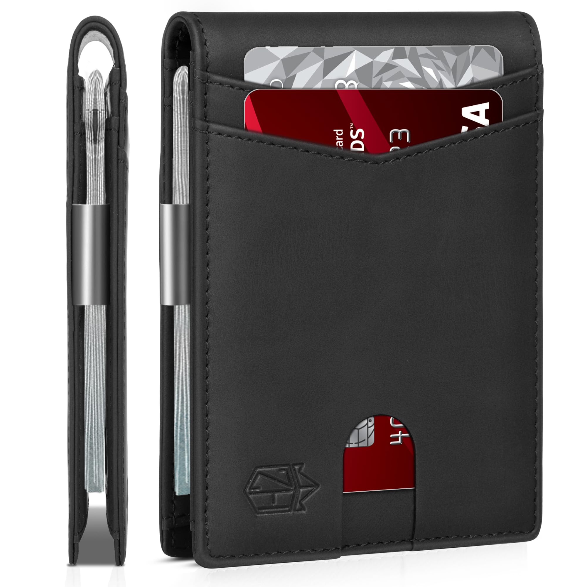 Zitahli Slim Wallet for Men Gifts 12 Card Slots ID Window With Money Clip Minimalist RFID Front Pocket Bifold Leather Small Thin Gift Box Dad Birthday Christmas Regalos Hombres, Bicolor Crazy Horse