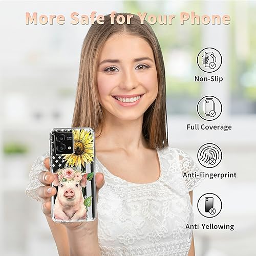 Miniatura 3 de Funda transparente para Moto G Stylus 5G 2023 con diseño de bandera de cerdo y girasol, parachoques transparente de TPU suave de doble capa + funda