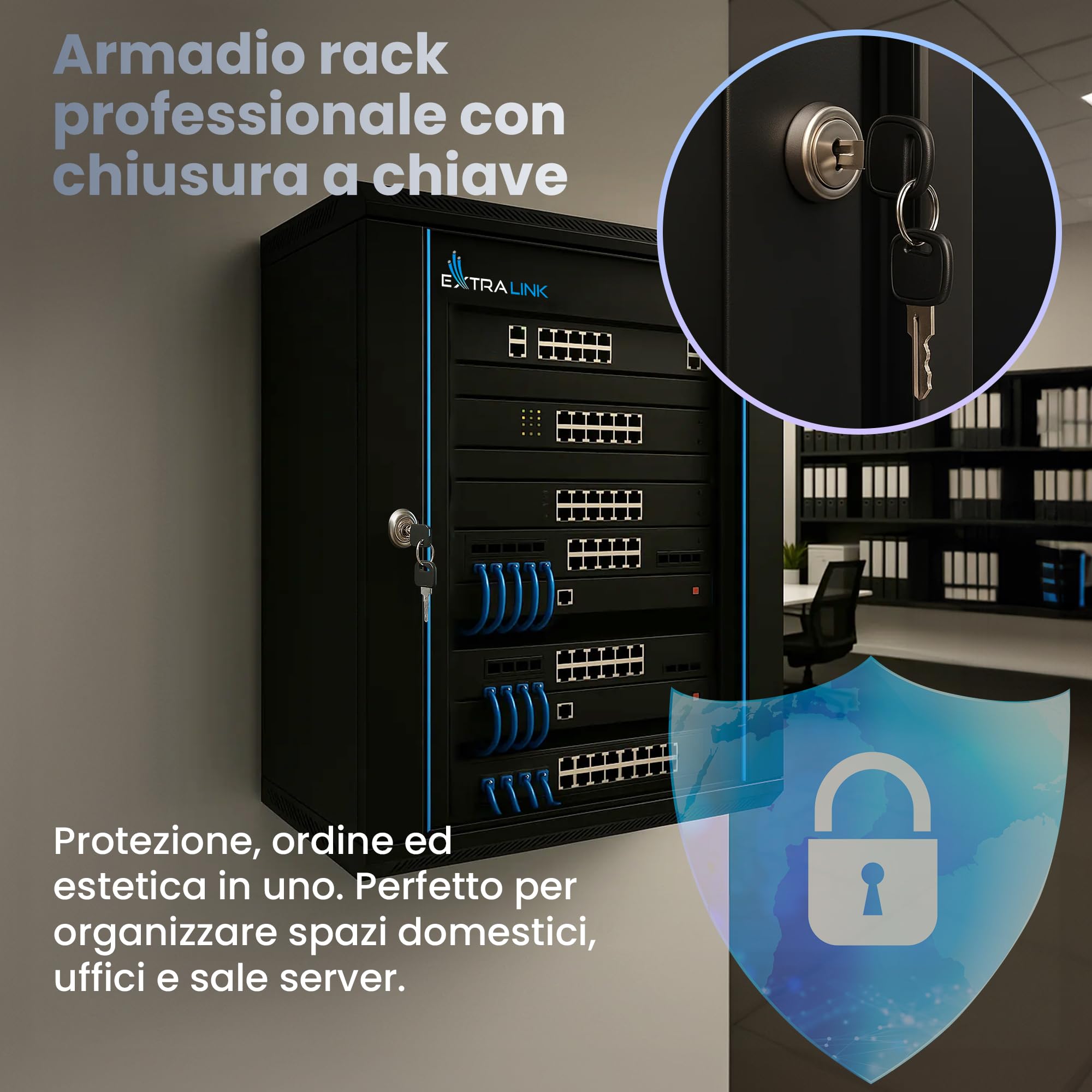 EXTRALINK Rack 19 cali 12U 600x450 mm szafa montażowa ścienna podłogowa 60 kg drzwi szklane 180° czarny
