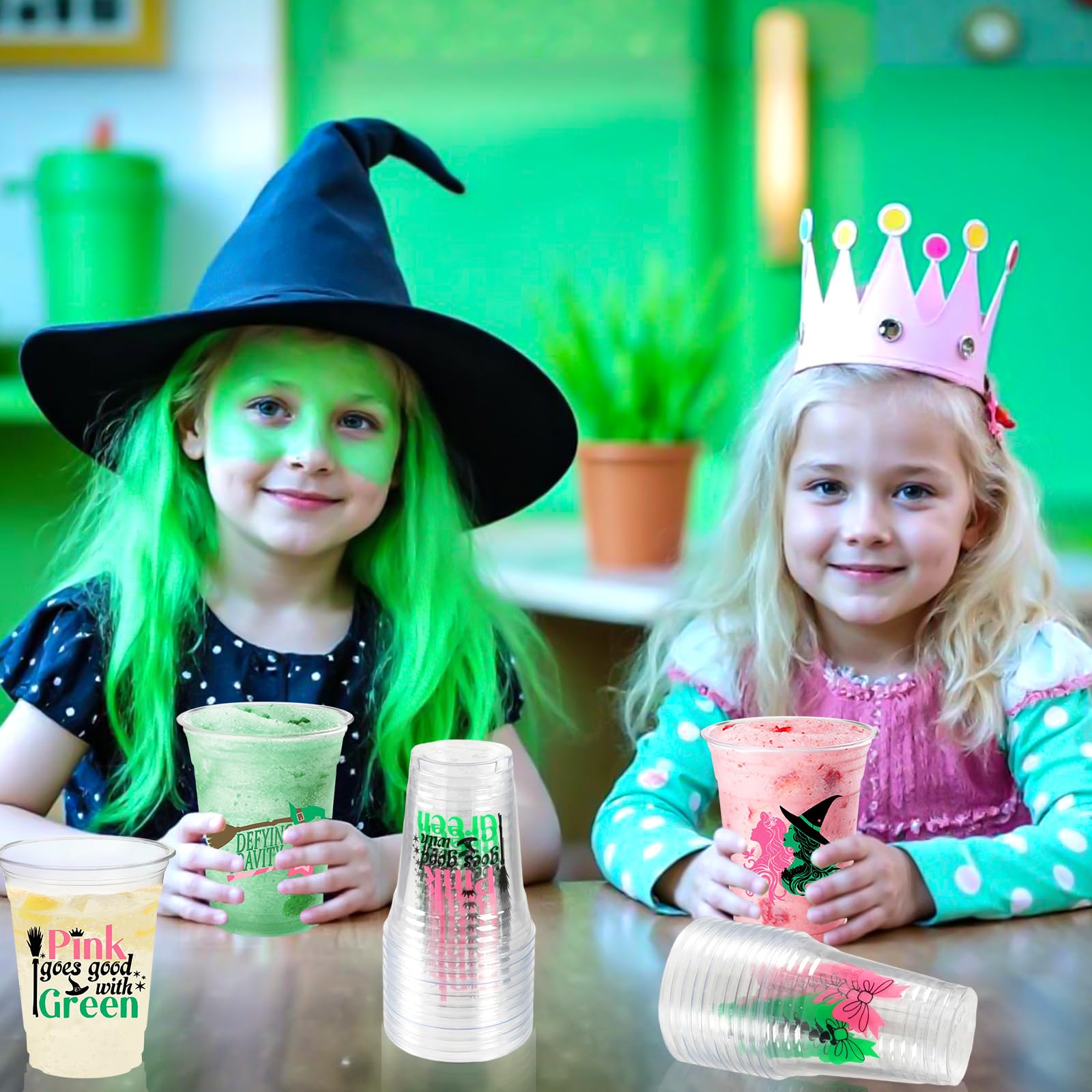 Witch Theme Party Decoration Plastic Cups, 50pcs 12 Oz Plastic Clear Disposable Drinking Cups for Witch Movie Birthday Wedding Summer Tropical Shower Party Supplies Favors Women Men Snack Cup Bulk