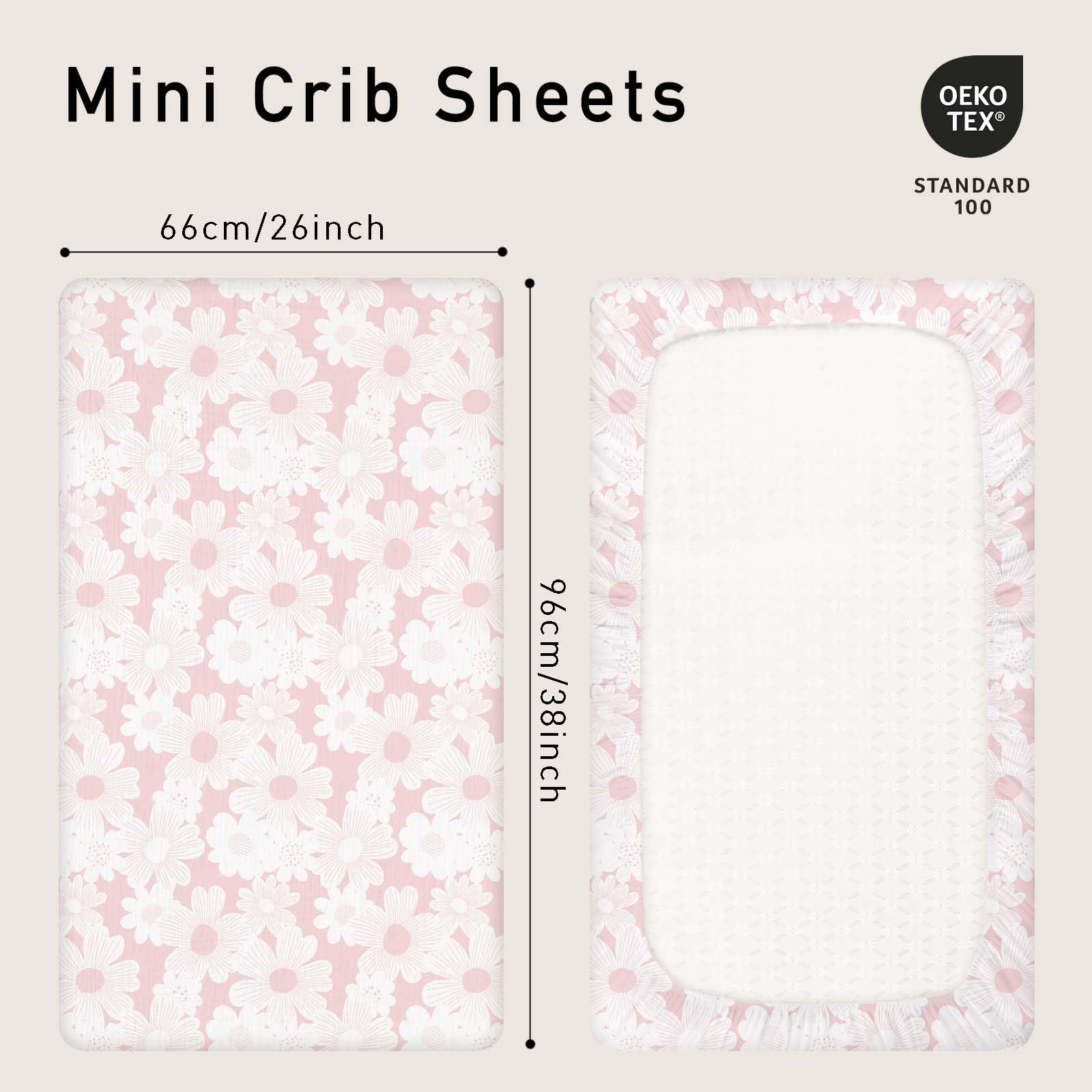 Gllquen Baby Confezione da 3 lenzuola in mussola per mini culla, traspiranti, con angoli, in cotone morbido e accogliente, per neonati e ragazze, con angoli universali, per mini culla, 96,5 x 66 cm