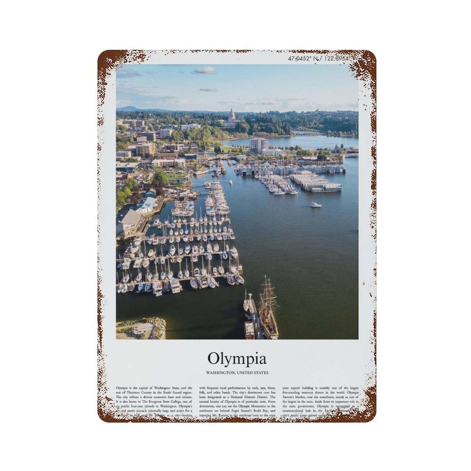 xiaoxiaoshen Olympia Washington City Scenery Wall Decor Art Metal Tin Poster Modern Home Decor Art Home Bar Shop Decorations Vintage Sign 40x30cm