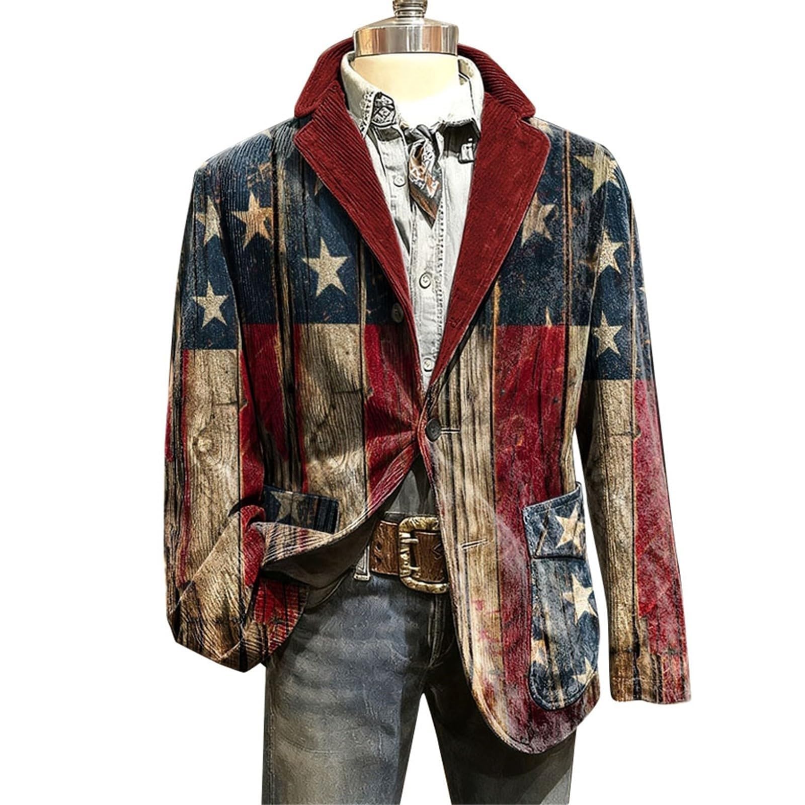 Chaqueta formal de pana de mezclilla resistente para hombre, con diseño estampado occidental, estilo moderno, ropa exterior casual y elegante, para bodas, bailes de graduación