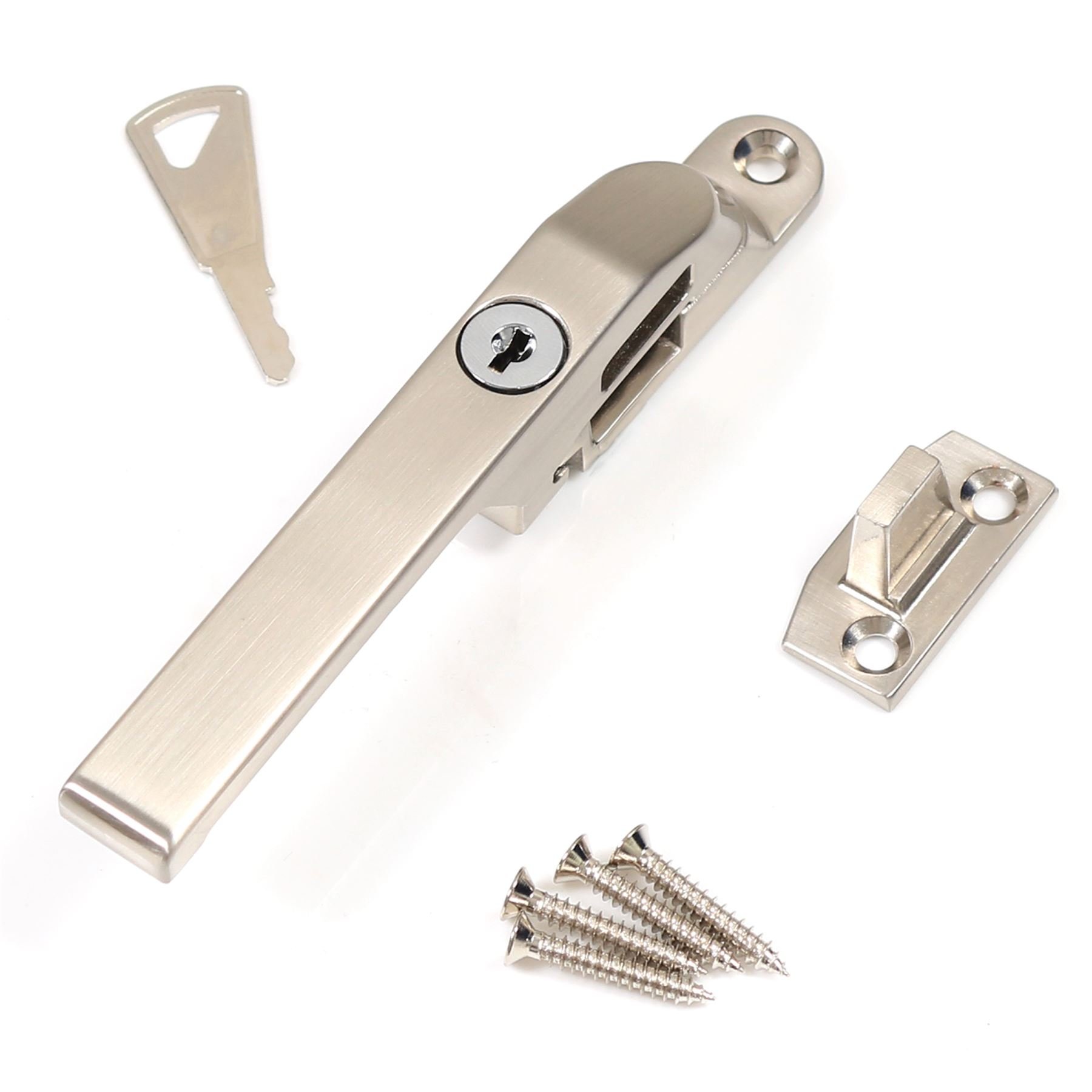 White Hinge White 125Mm Locking Fastener - Satin Chrome Window Casement - Left/Right Opening Catch