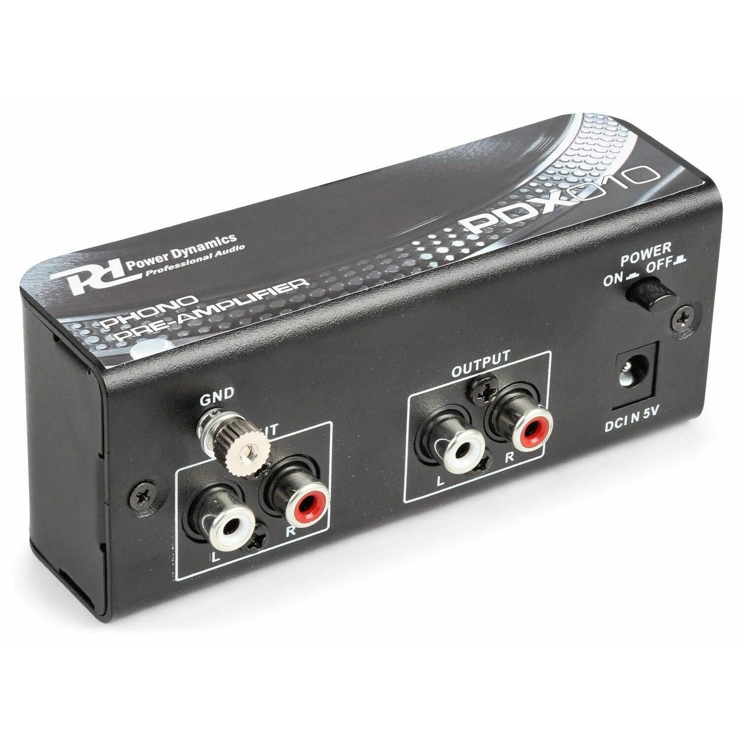 Power Dynamics PDX010 - Préamplificateur Phono, Entrée et Sortie RCA, Egaliseur RIAA, Boitier Solide, Borne de Mise à la Terre, Idéal pour Platine Vinyle et Tourne-Disque