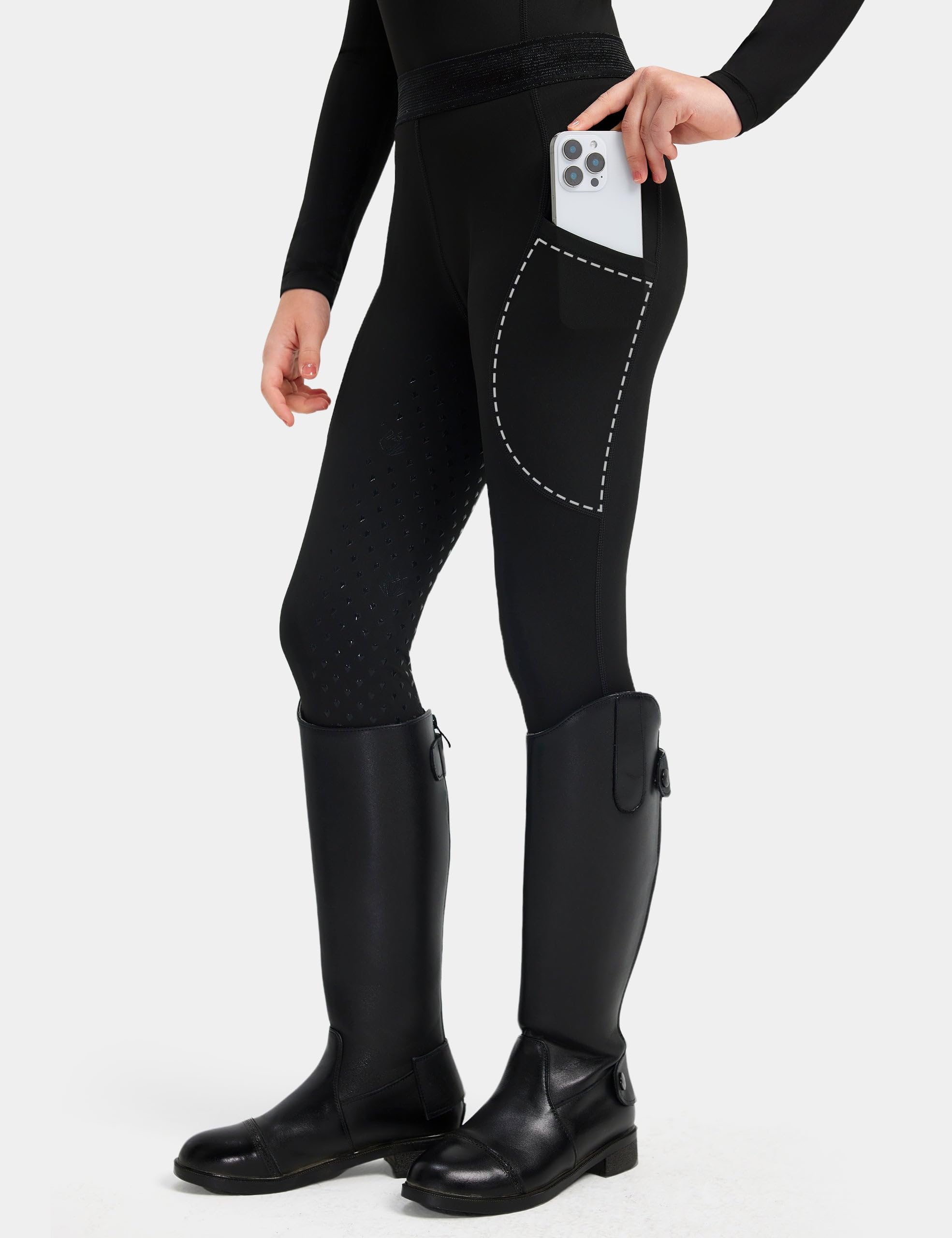 FitsT4 Sports Conjunto de equitación para niñas, conjunto de 2 piezas para equitación, camisa ecuestre para niñas y pantalones de silicona con parche en la rodilla