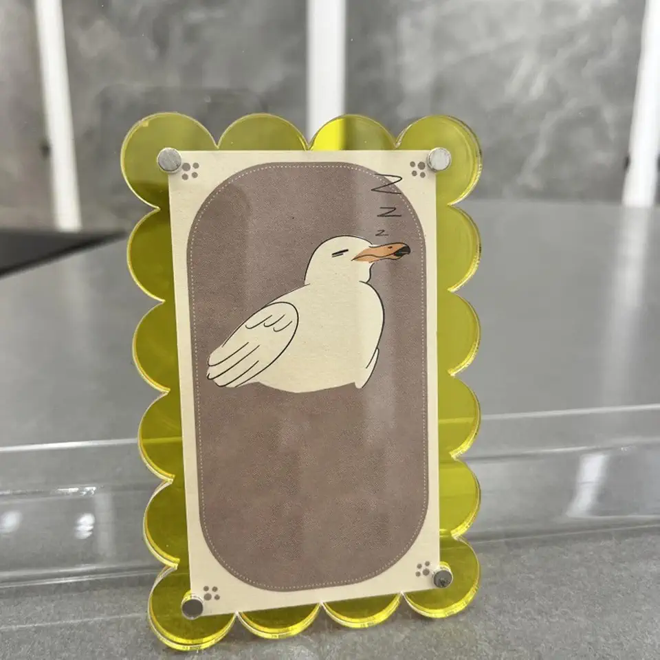 Moldura acrílica altamente transparente, adesivos magnéticos de geladeira, porta-retratos, cartão magnético forte, quadro de exibição de fotos, estilo onda, amarelo