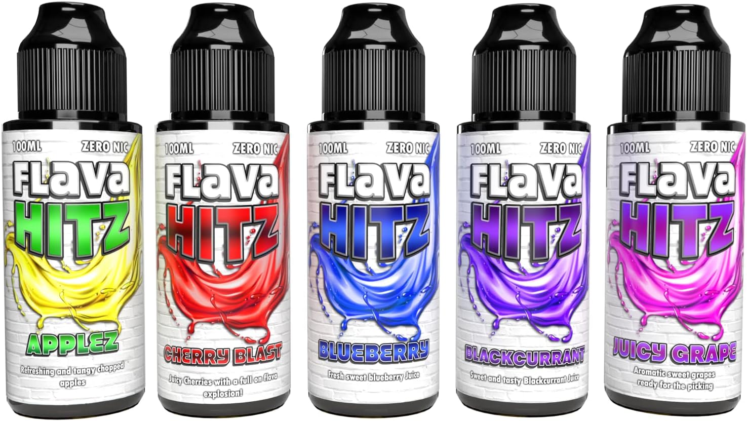 Flava Hitz, 5 x 100ml Premium E Liquid 0mg (No Nicotine) Fruits Pack 1 | 70vg/30pg | Vape Juice | Cloud Chaser | 120ml Shortfill