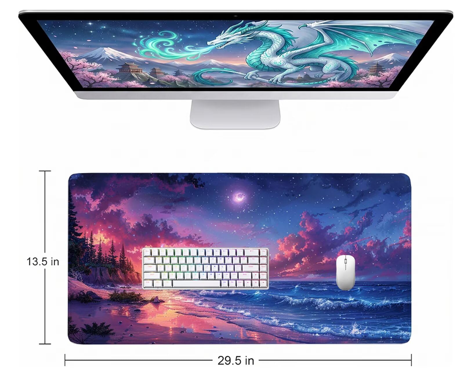Mar Alfombrilla Ratón XXL 150x80 cm Mouse Pad Grande Gaming Universo Alfombrilla Escritorio Antideslizante, Protector de Mesa para Ordenador y Teclado, Alfombrilla Gamer con Bordes Cosidos W6-507