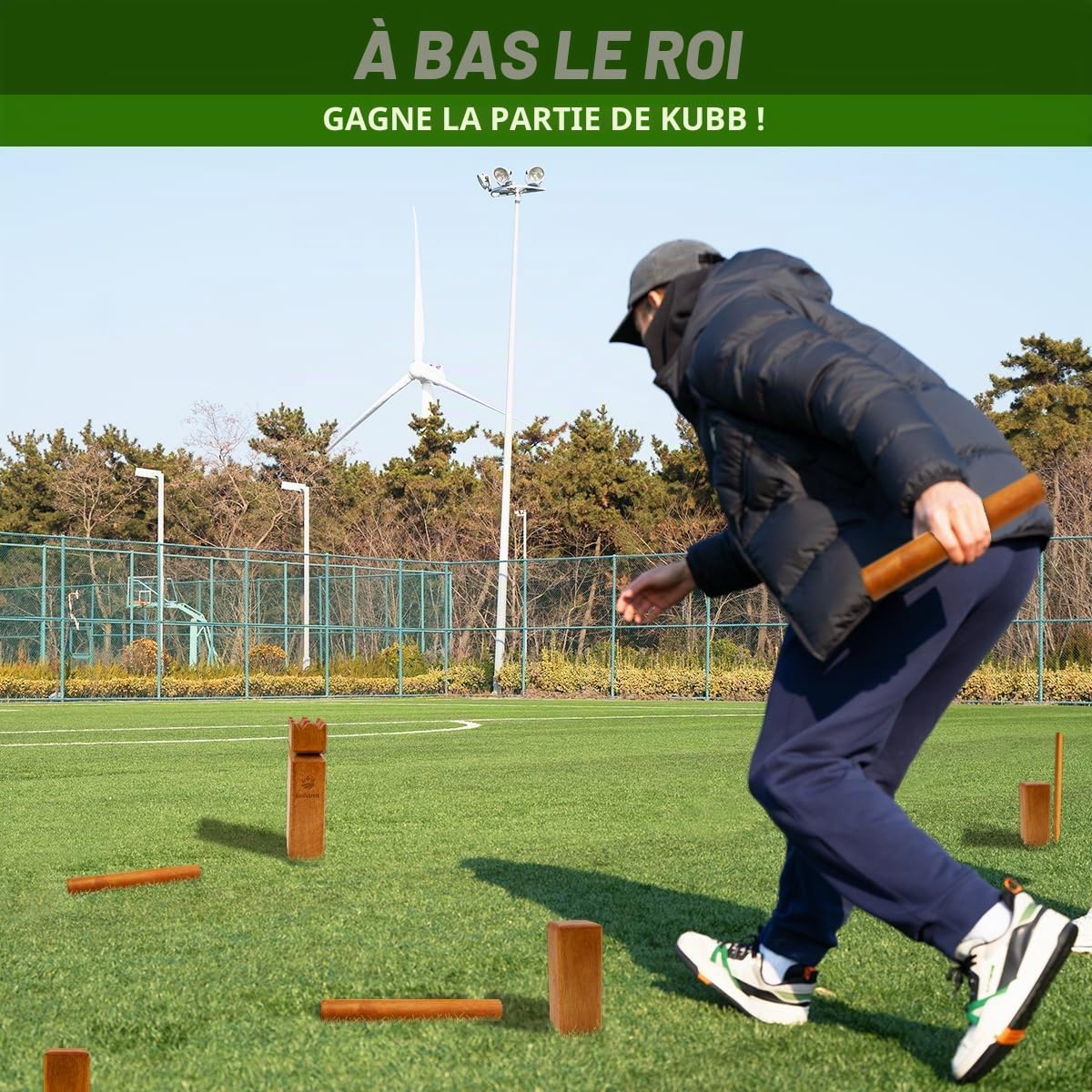 SunNordic Kubb Jeu d'échecs Viking - Jeu d'échecs suédois en bois d'hévéa de qualité supérieure - Avec sac de transport en toile et instructions de jeu - Robuste - Pour enfants et adultes