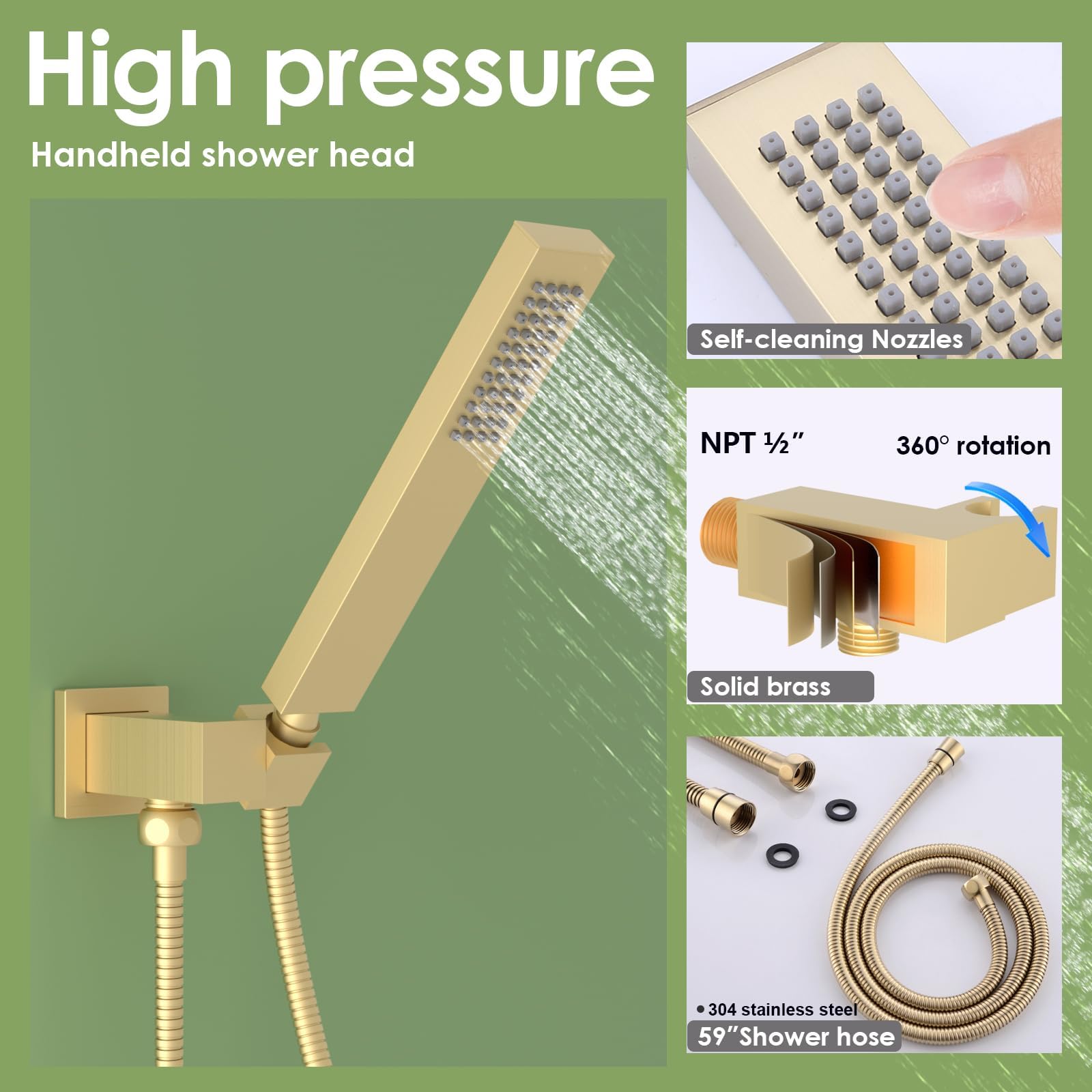 Enga Brushed Gold Rain Shower System with 4 Body Shower Jets 12inch Wall Mount Rainfall Shower Head & Handheld, Multi Shower Head System Rain Shower Faucets sets Combo with Rough-in Valve