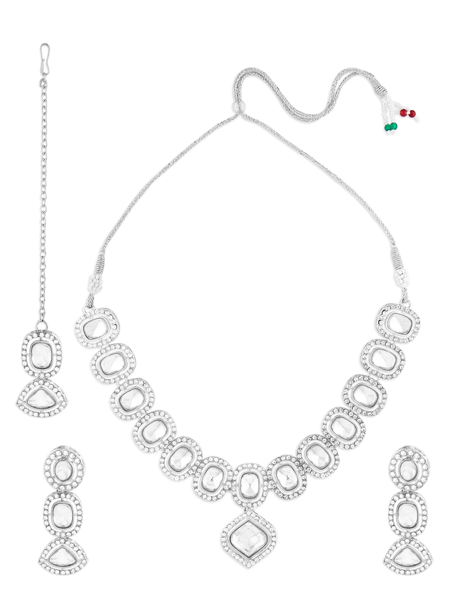ZAVERI PEARLS Silver Tone Dazzling Stones Embellished Necklace Earring & Maangtikka Set For Women-ZPFK17571 (B0CWV5TYHV) Amazon Price History, Amazon Price Tracker