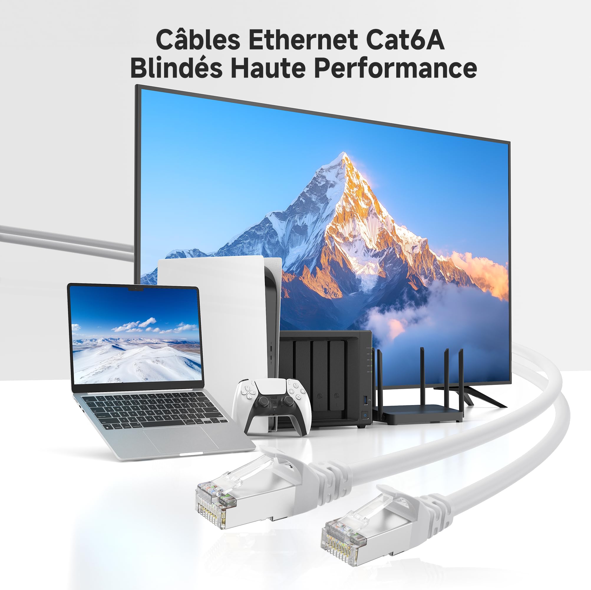 Cable Matters Câble Ethernet Cat6A blindé sans accroc 10 Gbit/s (SSTP, câble Ethernet blindé SFTP, câble réseau blindé, câble réseau blindé Cat 6) en blanc - 22,9 m