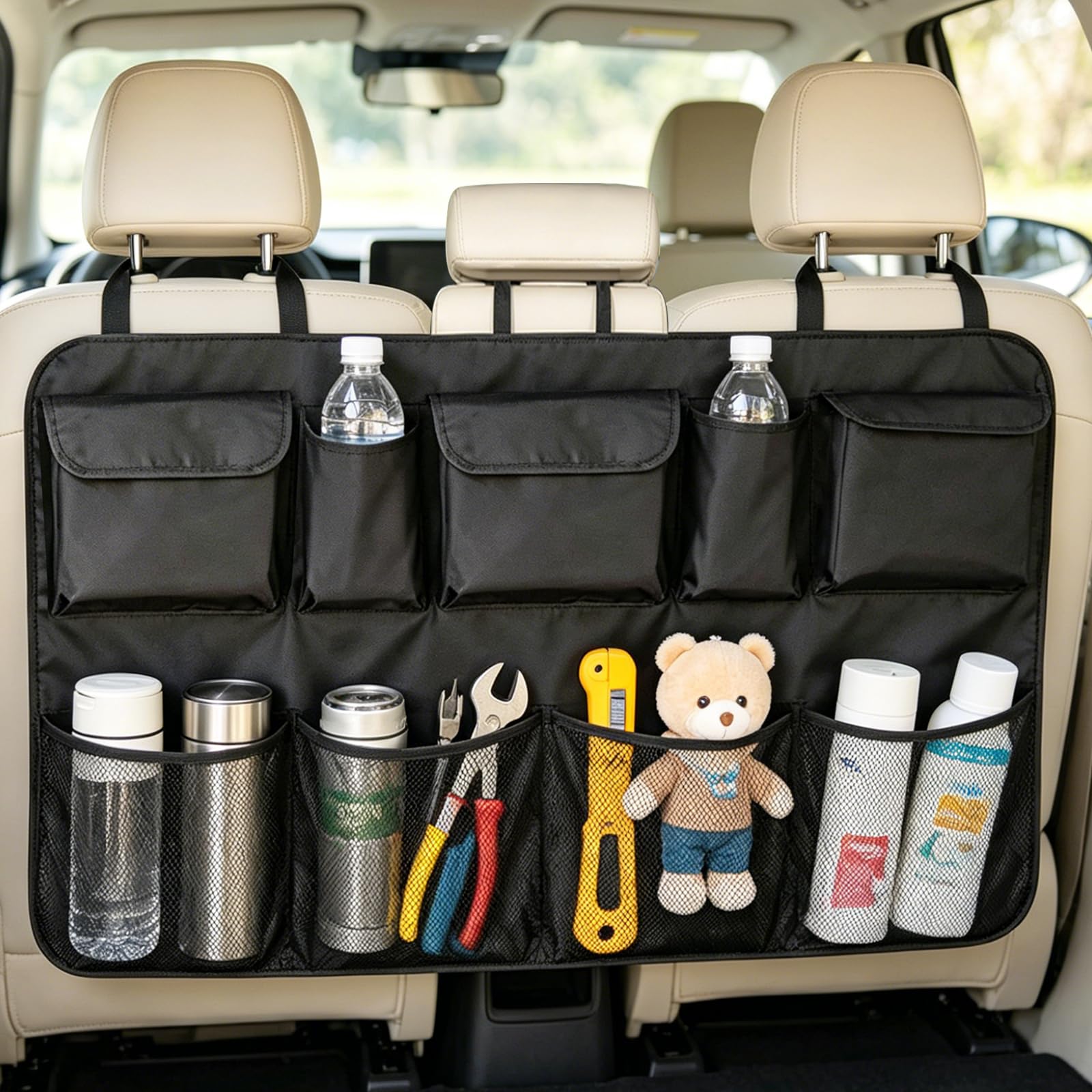 LAurth Car Backseat Trunk Organizer, Auto Hanging Back Seat Storage, Car Cargo Trunk Storage Organizer Bag for Truck, SUV, Van with Adjustable Straps
