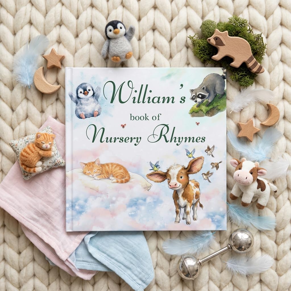Personalized Nursery Rhymes Book for Kids – Custom Baby Name Storybook – First Birthday Gift for Baby Boy/Girl - Bedtime Book for Toddlers (11 x 11" inch)