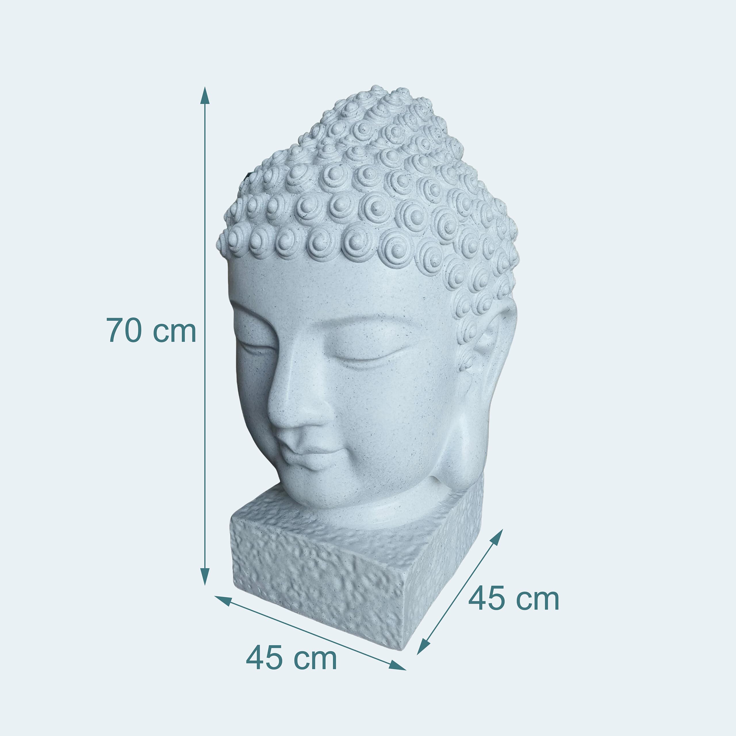 Relaxdays Cabeza de Buda 70x45x45 cm - decoración Zen salón/jardín, Resistente a la Intemperie y heladas, Blanca