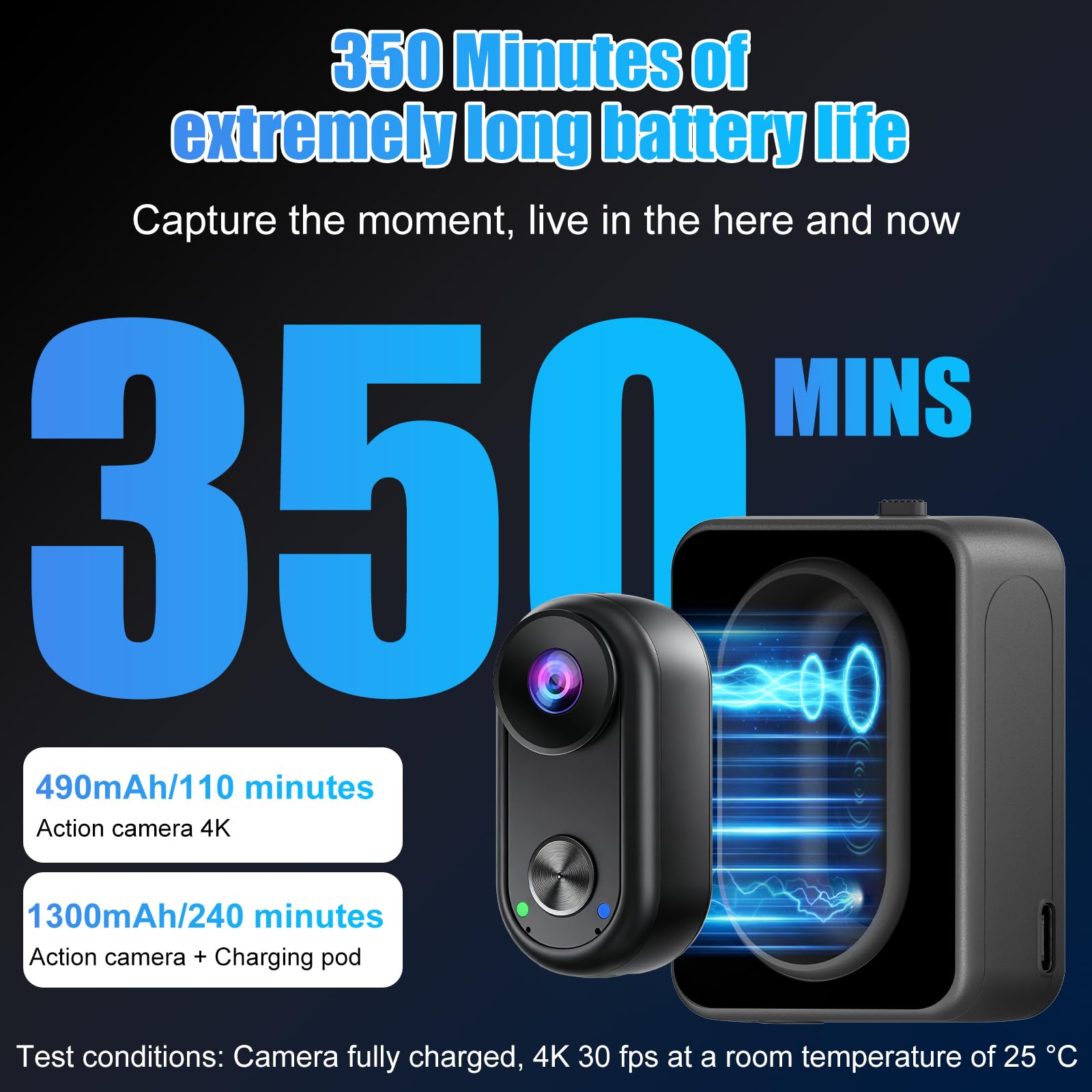 OBEST Cámara Deportiva 4K Estabilizador Mini Camara Acción WiFi Impermeable, 360 Bodycam Cámara Corporal Subacuática, Camara Casco Moto Magnético Action Camera POV para Vlog Diaria Esquí Natación