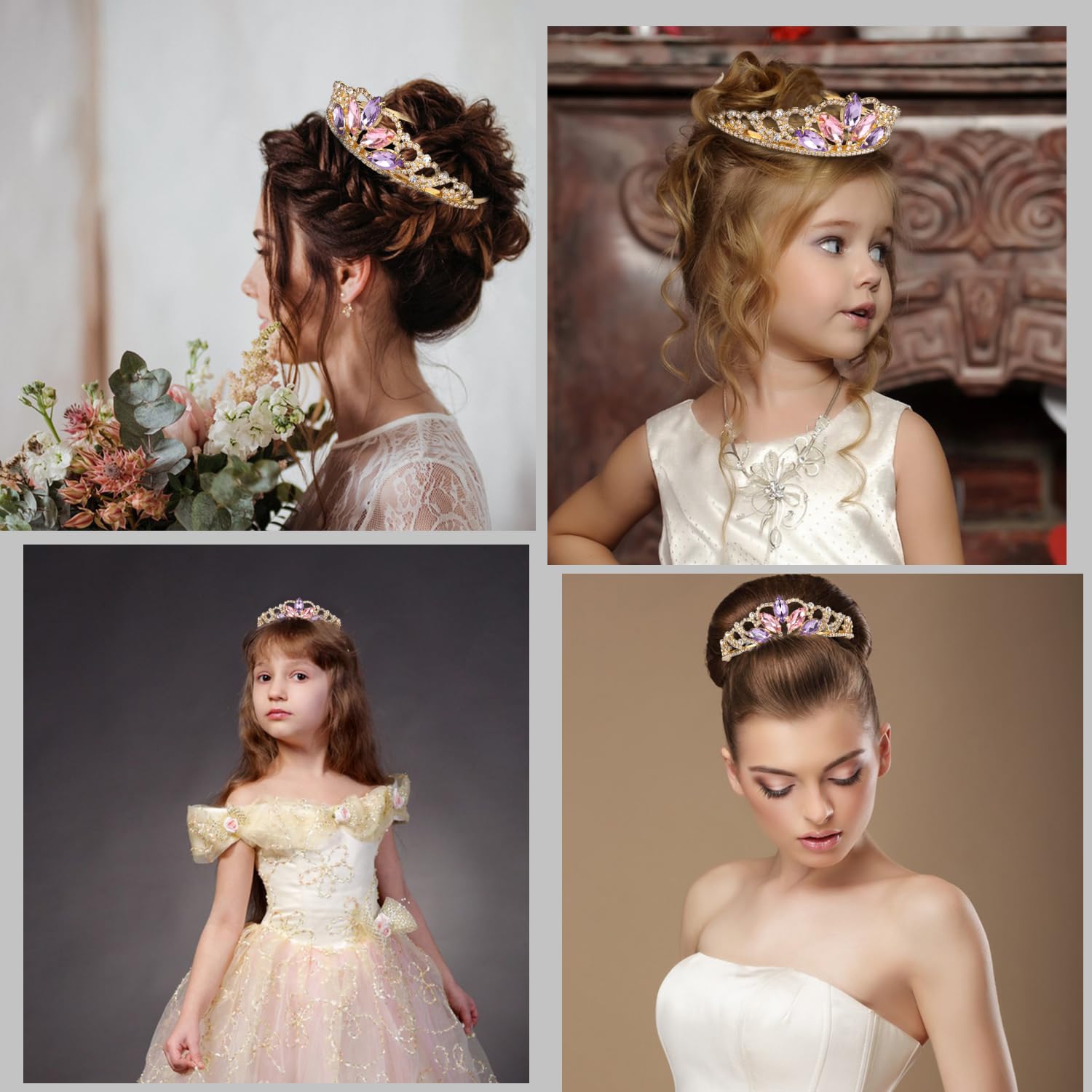 hengkaixuan Graziosa corona tiara rosa strass AB tiara fata copricapo sposa compleanno Halloween corona oro Natale principessa corona tangled costume dolce regalo per ragazze donne