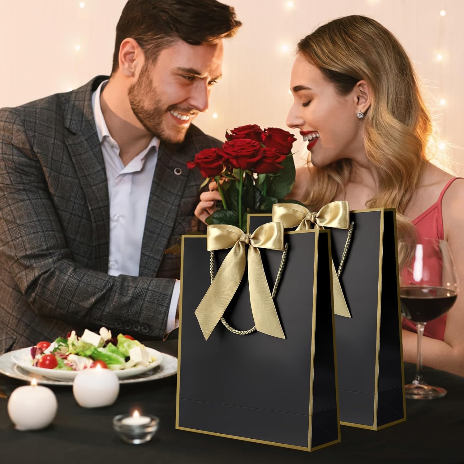 JMANNI Gift Bag, 2PCS Gift Bags Large with Ribbon and 2 Greeting Cards 4 Tissue Paper, Portable Paper Gift Bag with Handles, Birthday Gift Bags,Present Bags for Wedding Party Mothers Day(Black-Gold) - Image 8