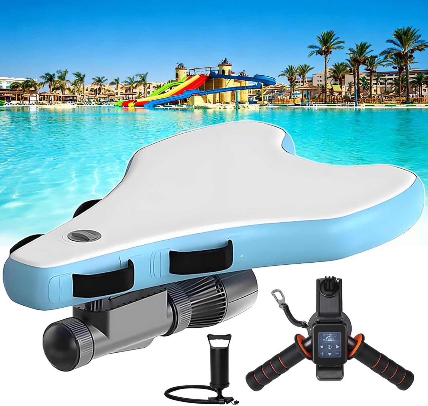 3-in-1 Inflatable Surf Board, Summer Leisure Electric Bodyboard,9-Speed Adjustable + Watch Remote Control,Small Pool Float,Handheld Diving Scooter,Family Fun for Beach Vacation 700W16Ah