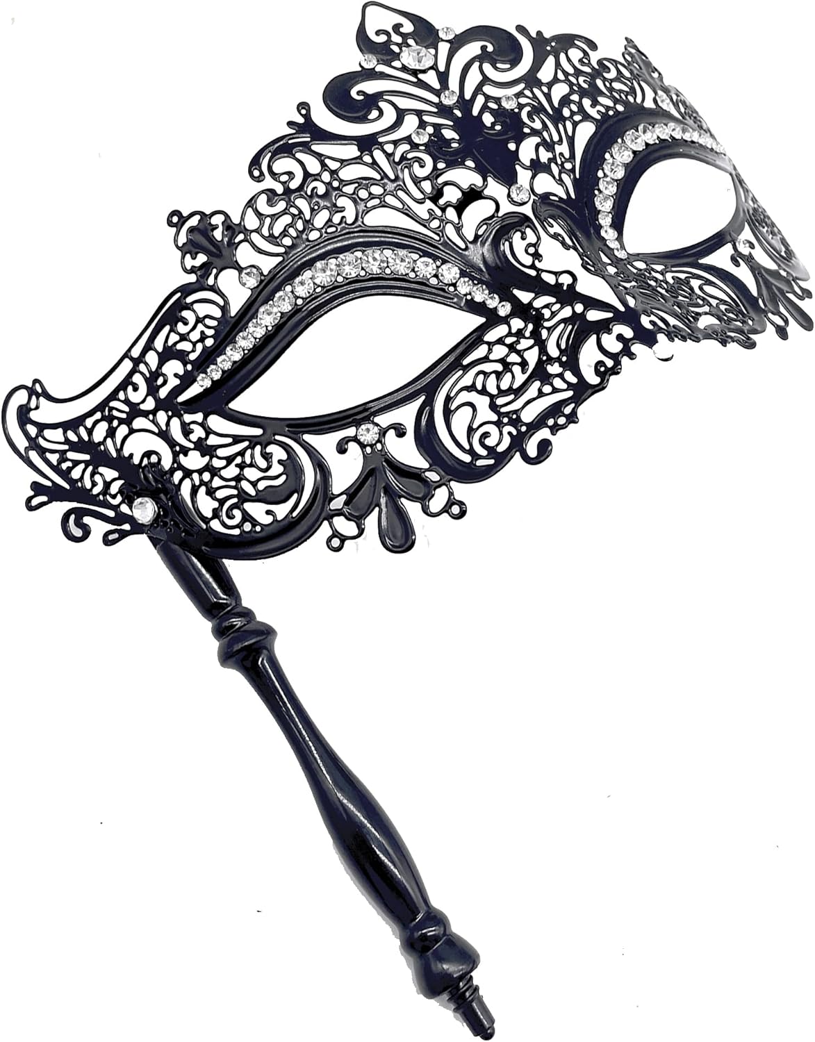 Masquerade Mask with Stick Women Men Mardi Gras Mask Rhinestone Metal Mask Costume Masks for Party Prom Ball - Image 5