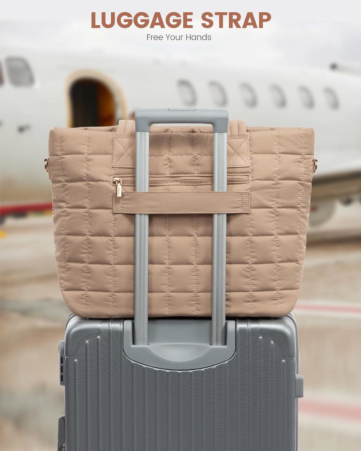 LOVEVOOK Laptop Tote Bag for Women, 17 Inch Large Puffer Work Computer Tote Bags for Teacher Nurse, Quilted Women's Purse Tote Shoulder Handbags with Zipper for Travel College Office Gym, Coffee Brown - Image 6