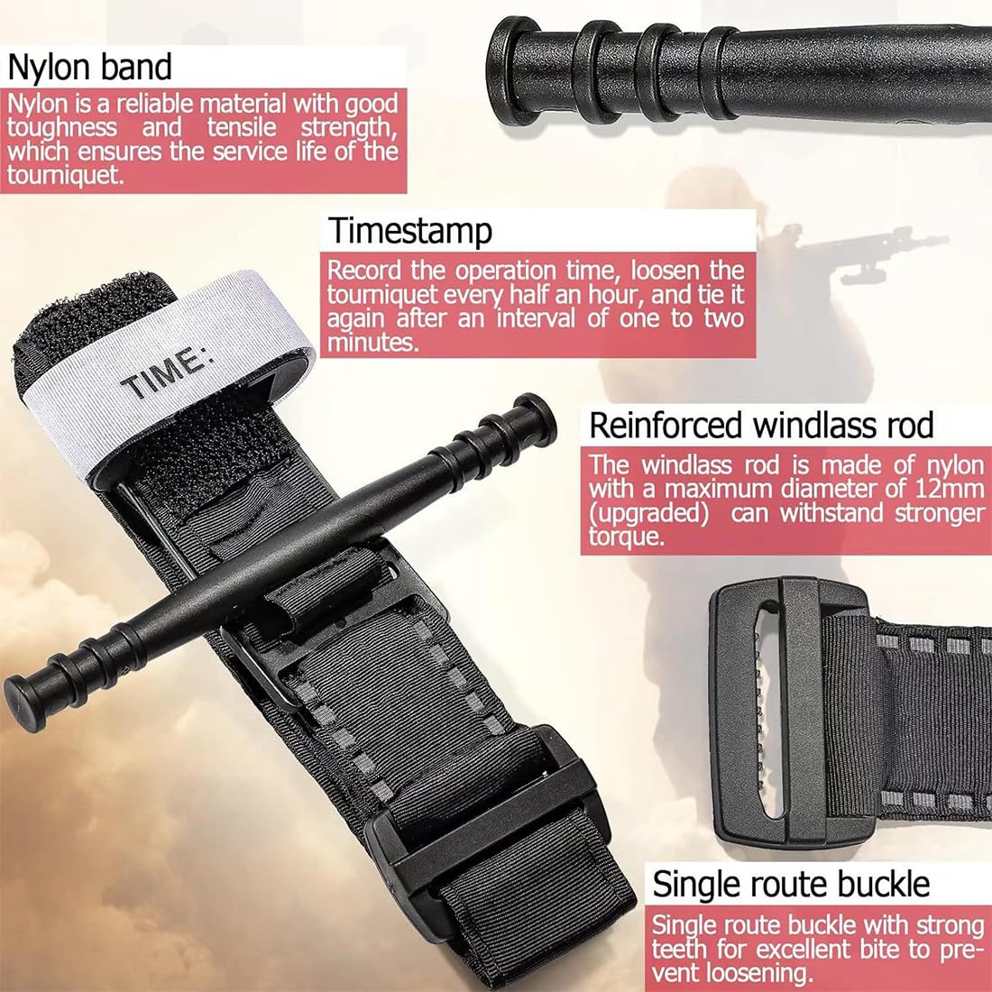 Tourniquet, kit medico laccio emostatico, emergency kit, 2 Pezzi laccio emostatico con asta in nylon rinforzata 65cm, Kit pronto soccorso per escursioni, sport e outdoor