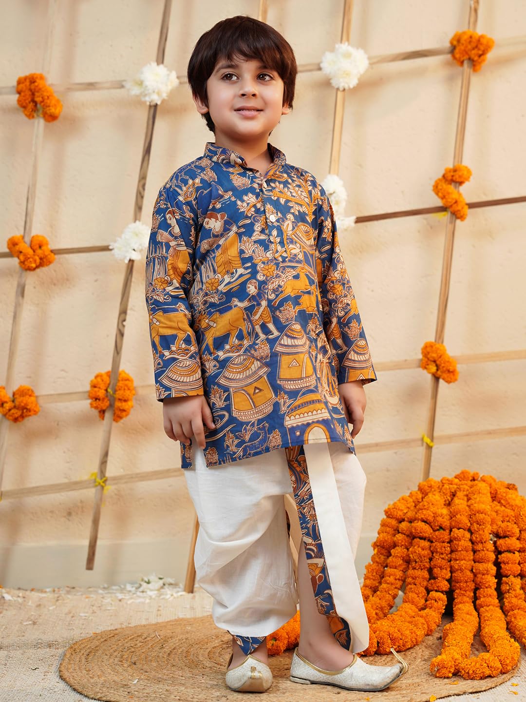 AJ DEZINES Boys Cotton Full Sleeve Abstract Blue Printed Dhoti Kurta Set for Boys - Ethnic Wear | Traditional | Festival Outfit for boys - Regular Fit (Twister-1953-BLUE-0) - Image 6 thumbnail