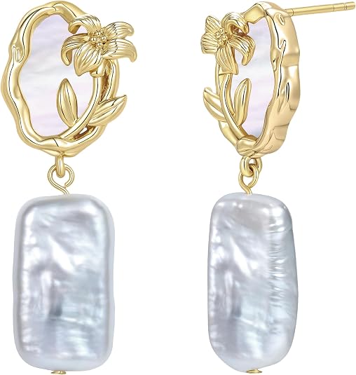 Baroque Handcrafted Floral Pearl Earrings for Women