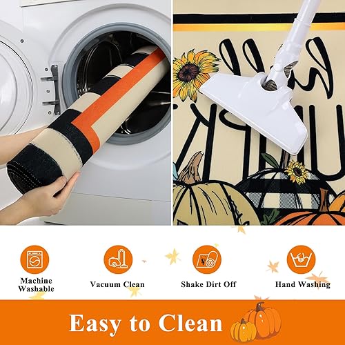 Miniatura 7 de Ileading Tapete de otoño de 32 x 48 pulgadas, tapete de bienvenida lavable antideslizante para puerta delantera, tapete de entrada de cosecha de
