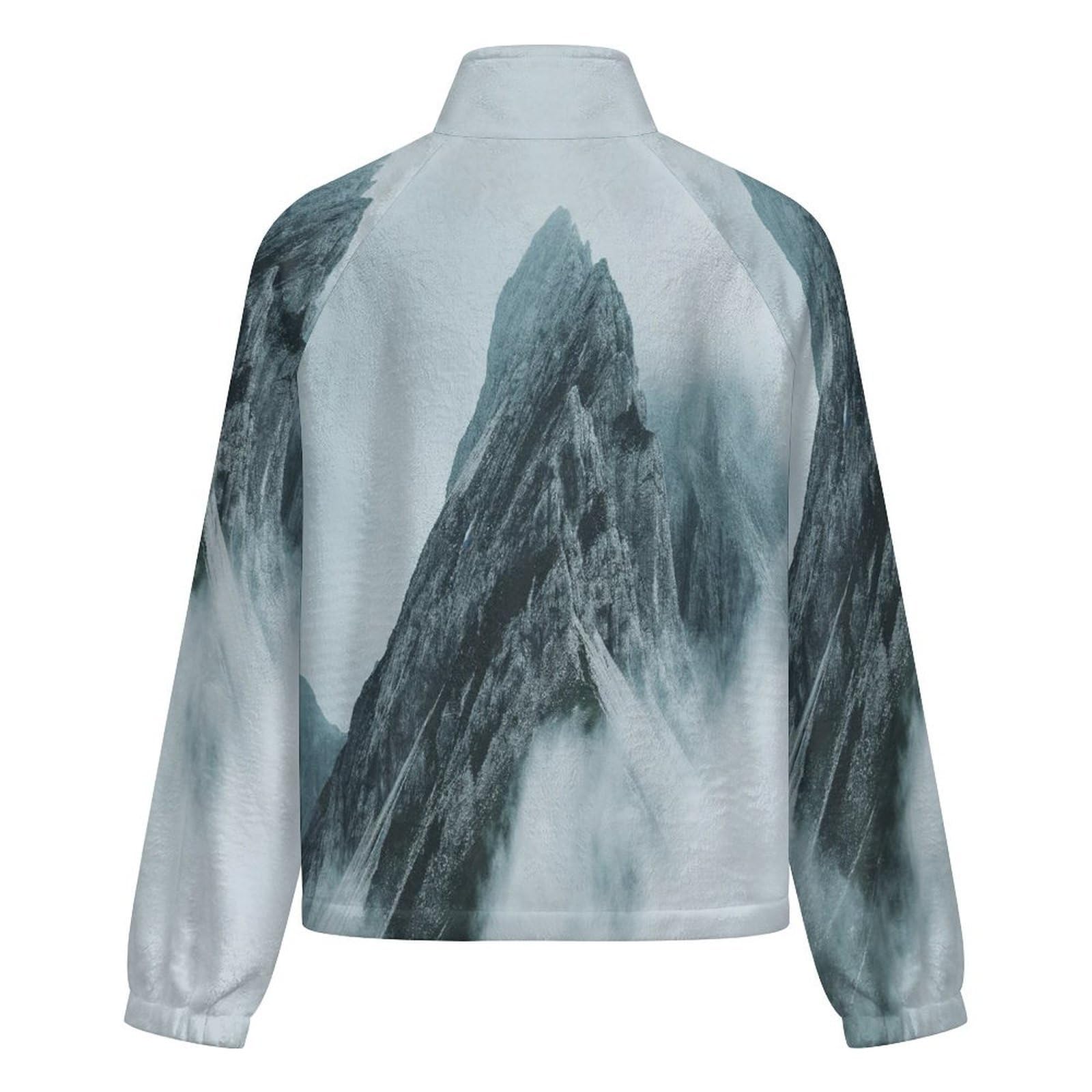 OFFSUM Veste Polaire Pour Femme - Paysage De Montagne Veste Décontractée À Poches, Cardigan Chaud D'Automne Et D'Hiver Pour Les Activités De Plein Air, Haut Doux Et Confortable