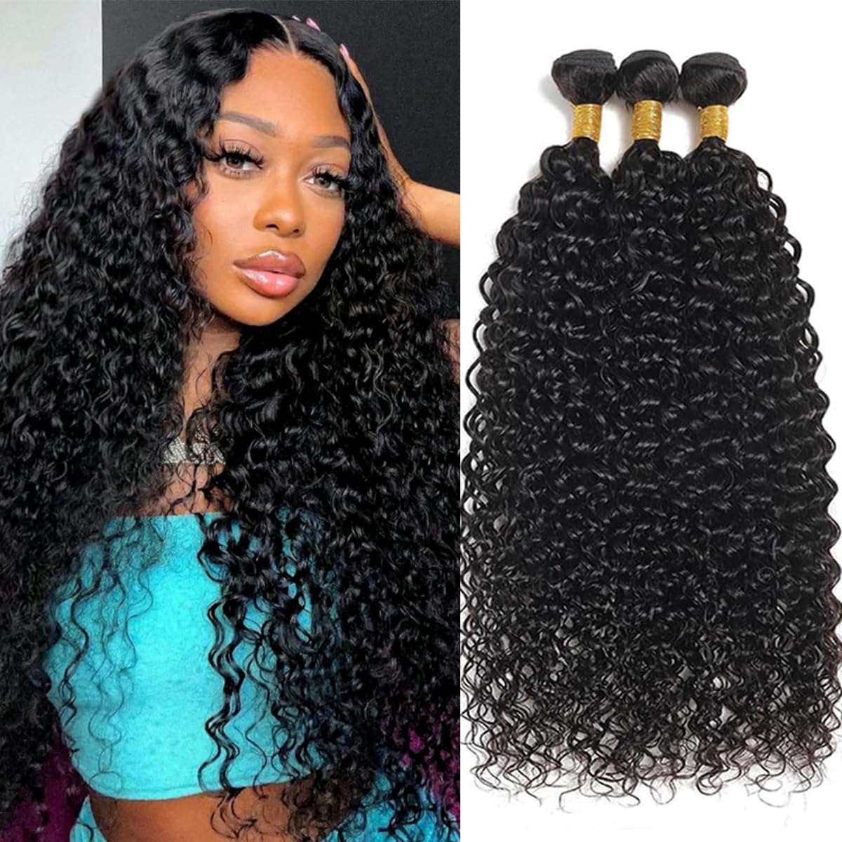 Water Wave Human Hair Bundles 16 18 20 Inch 100% Unprocessed Brazilian Virgin Wet and Wavy Bundles Hair Extensions Curly Wave Bundle Natural Color