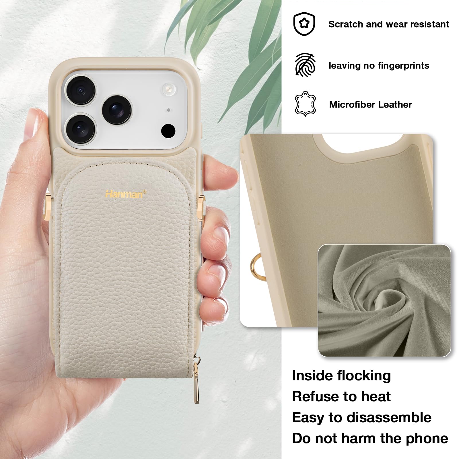 Hanman Funda tipo cartera cruzada para iPhone 17 Pro, piel sintética con bloqueo RFID, cierre de cremallera, adecuada para iPhone 17 Pro, funda de piel sintética de microfibra para mujeres y niñas